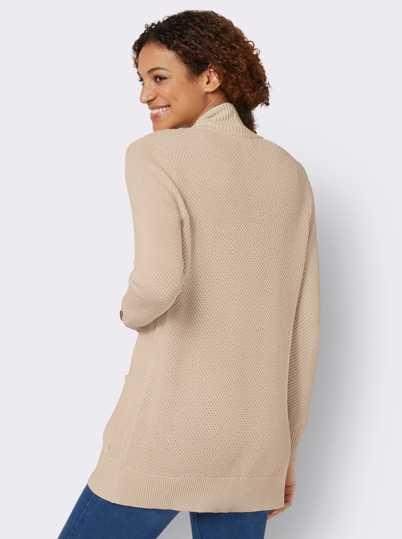 Longstrickjacke mit Struktur-Muster - elfenbein