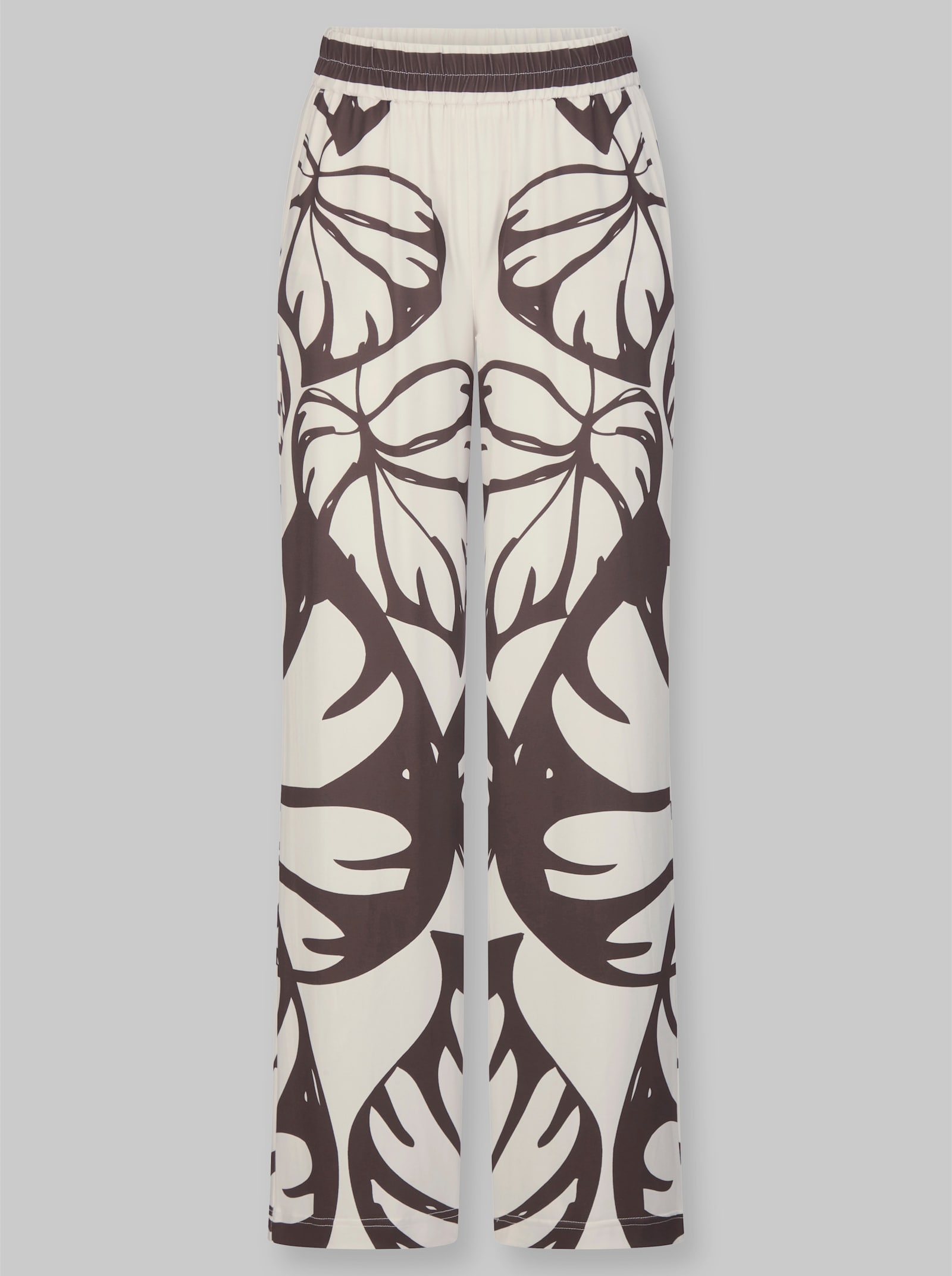 heine Jerseyhose mit Blätter-Druck - ecru-schoko-bedruckt