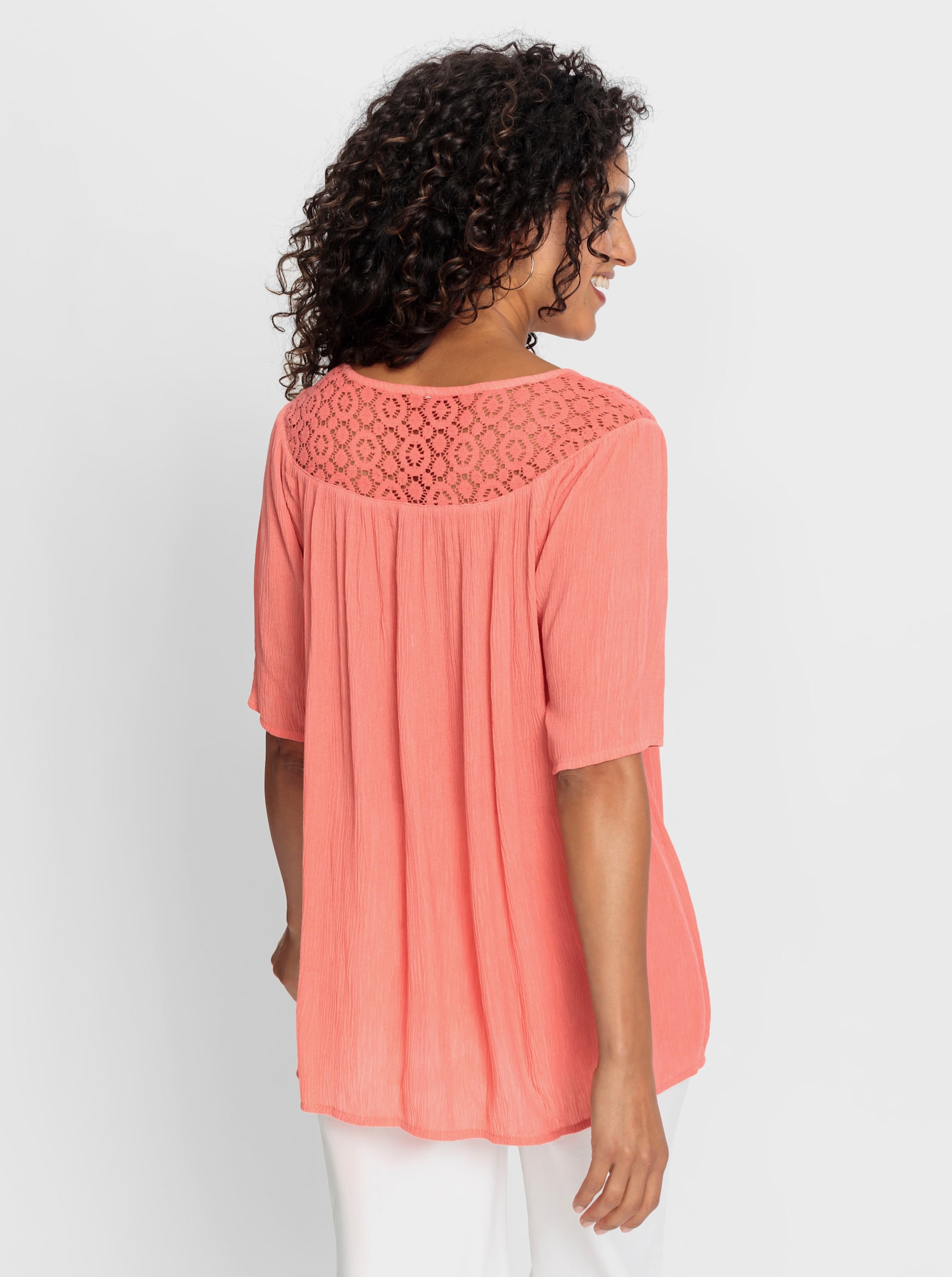 Tunika mit Häkel-Spitze - koralle