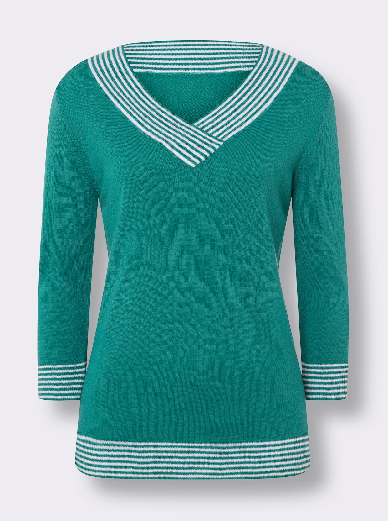 3/4 Arm-Pullover - smaragd-weiss