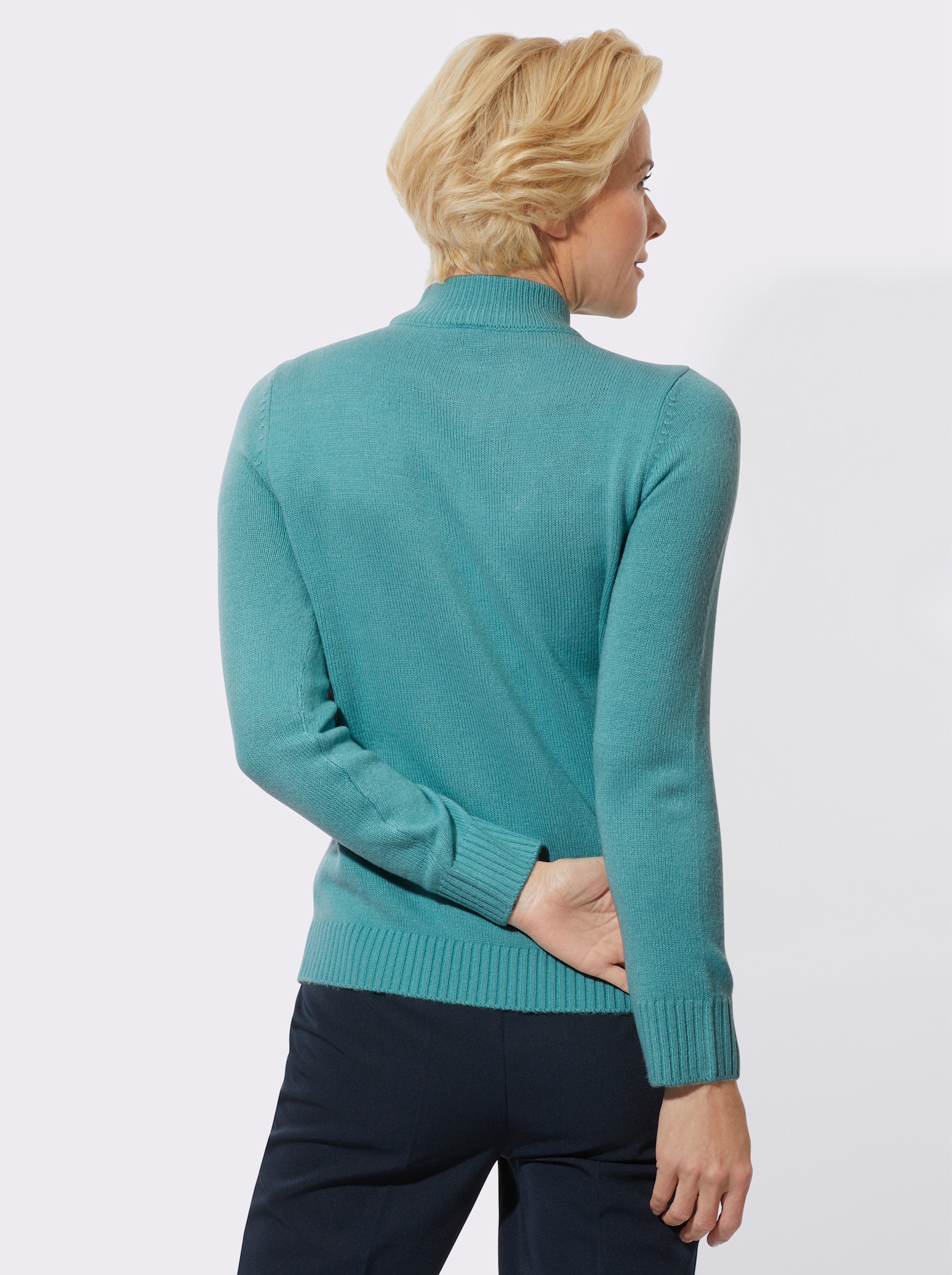 Stehkragenpullover mit Zierperlen - ozean