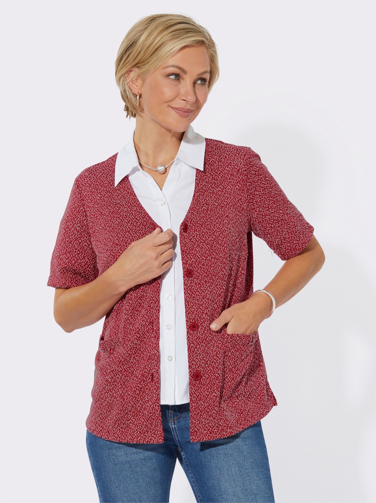 Shirtjacke - kirsche-meliert