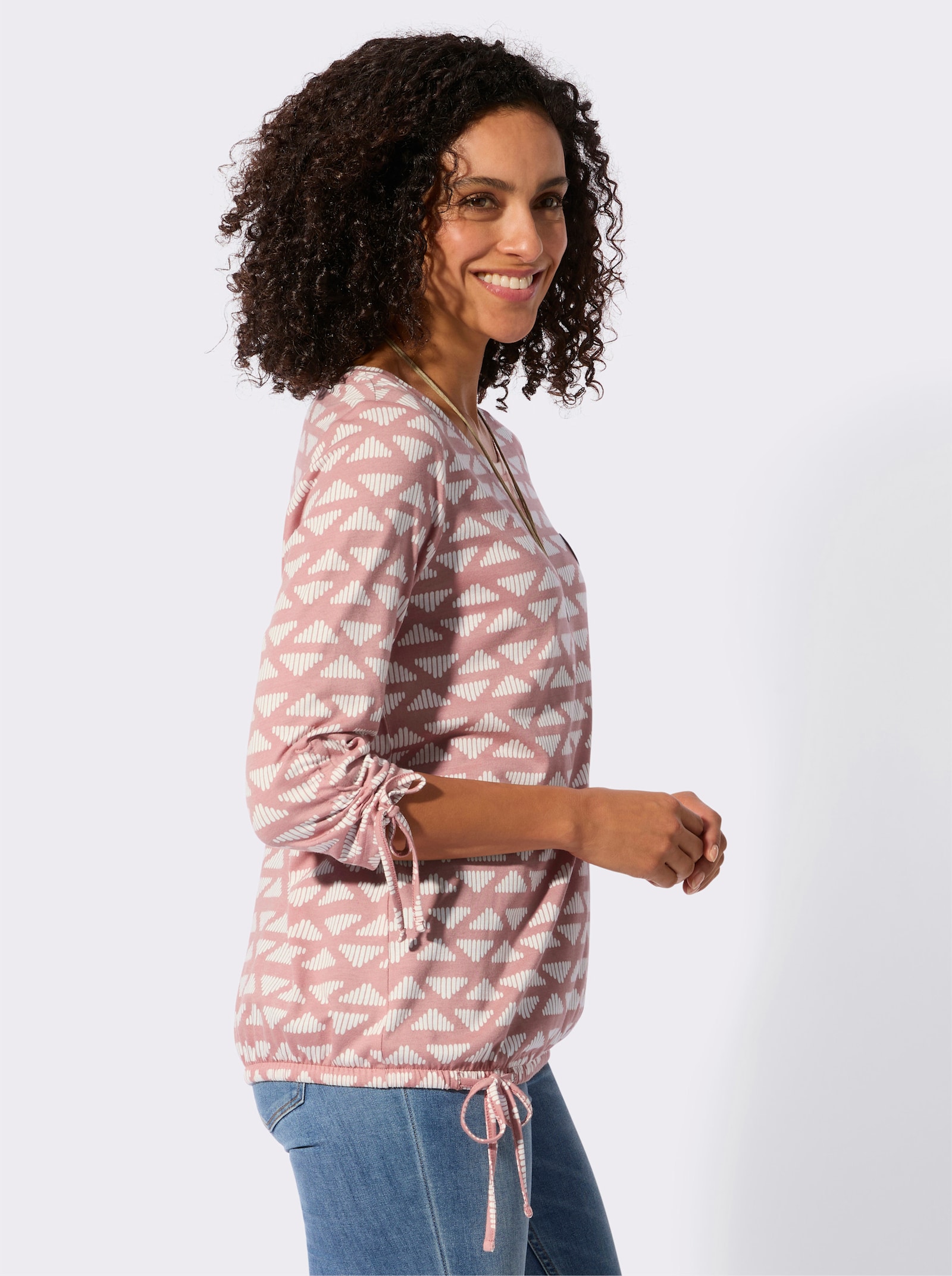 Rundhalsshirt im weichen Material-Mix - rosenholz-ecru-bedruckt