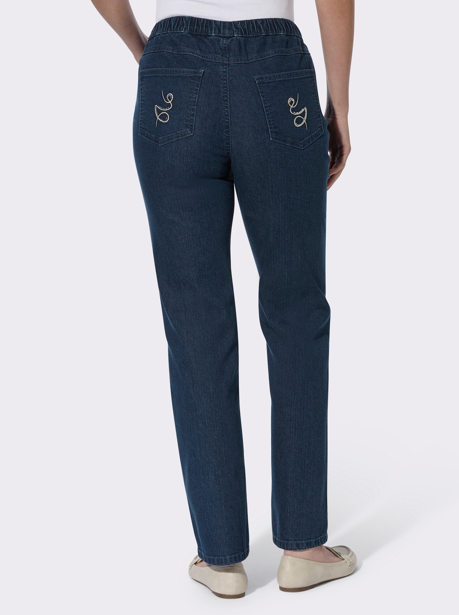 Jeans met geborduurde achterzakken - blue-stonewashed