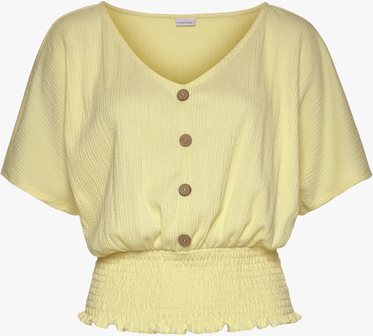 LASCANA Shirt met V-hals - pastelgeel