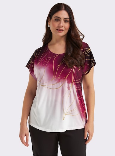 Print-Shirt mit Foliendruck - dunkelrot-goldfarben-bedruckt