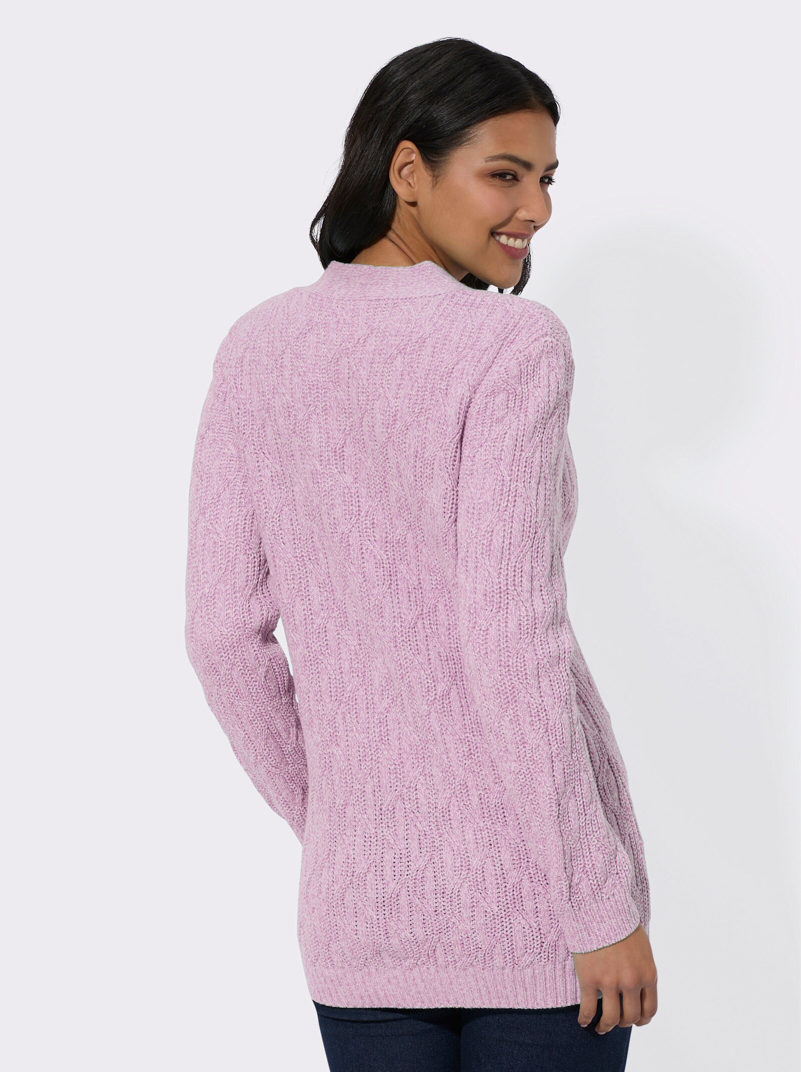Strickjacke mit Zopf-Strickmuster - orchidee-meliert