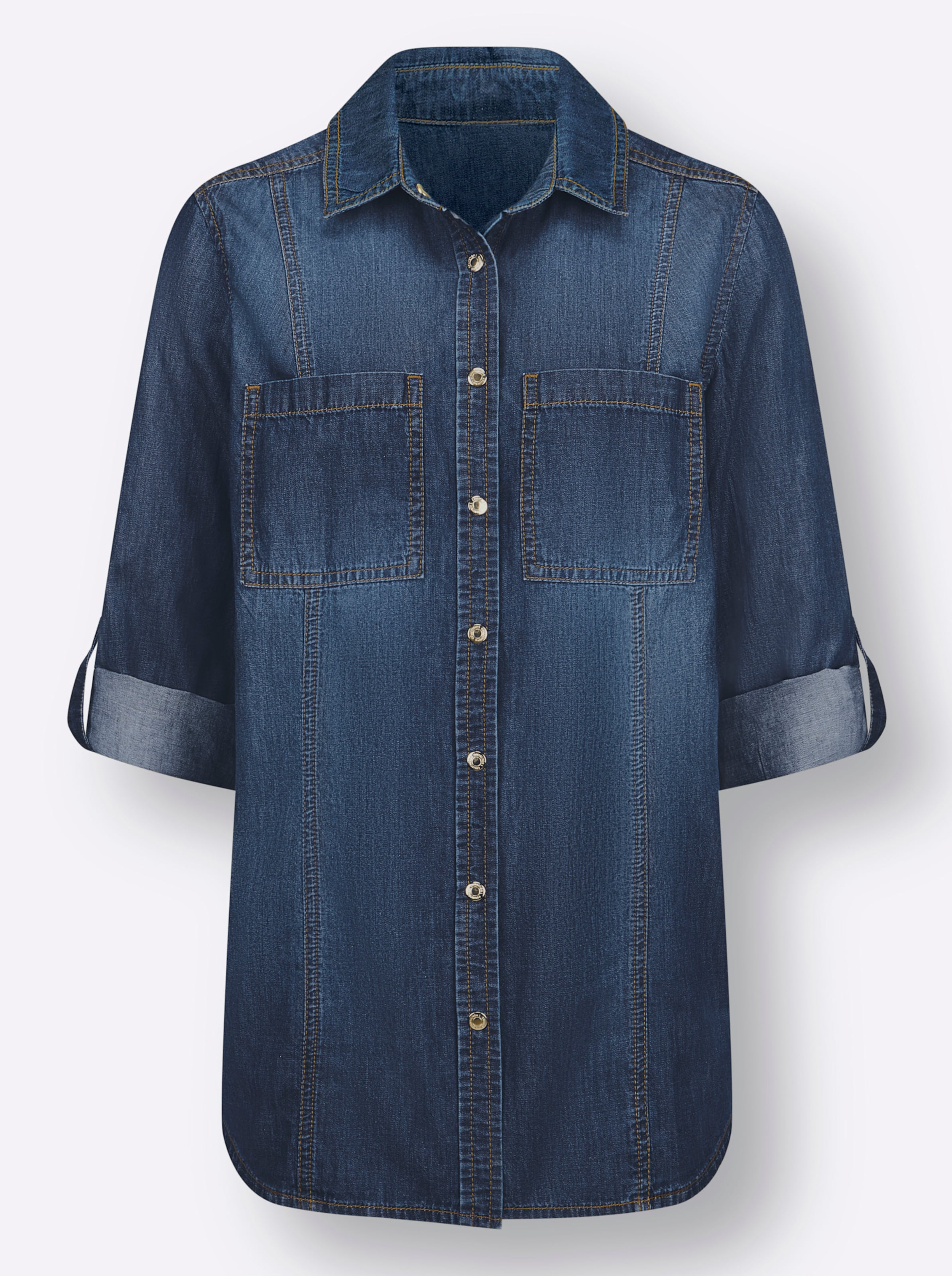 Damen Jeansbluse mit abgerundetem Saum blue-stone-washed, Größe 40 - Bild 3