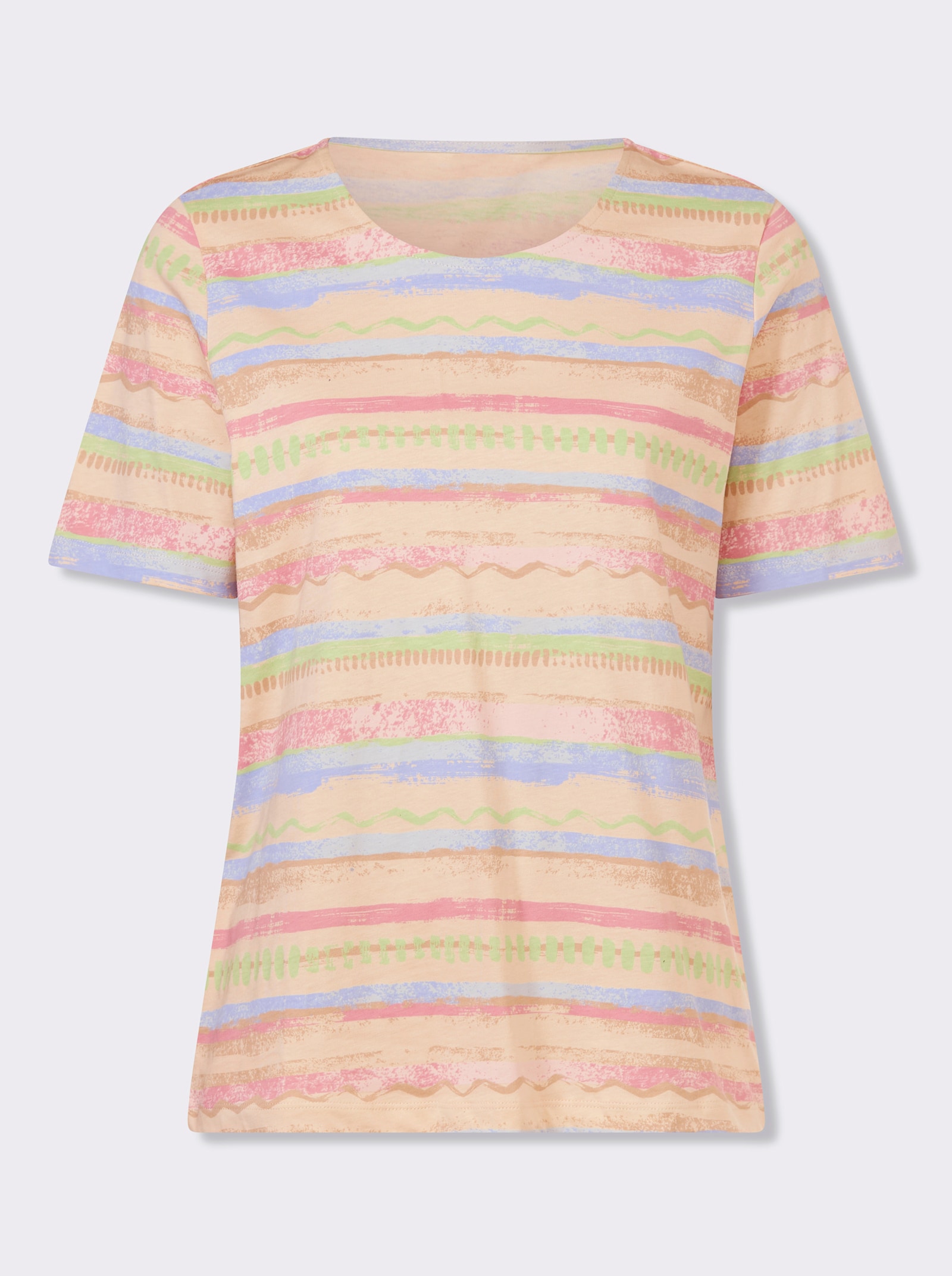 Shirt met ronde hals in streepjesdessin - lichtroze/bleu geprint