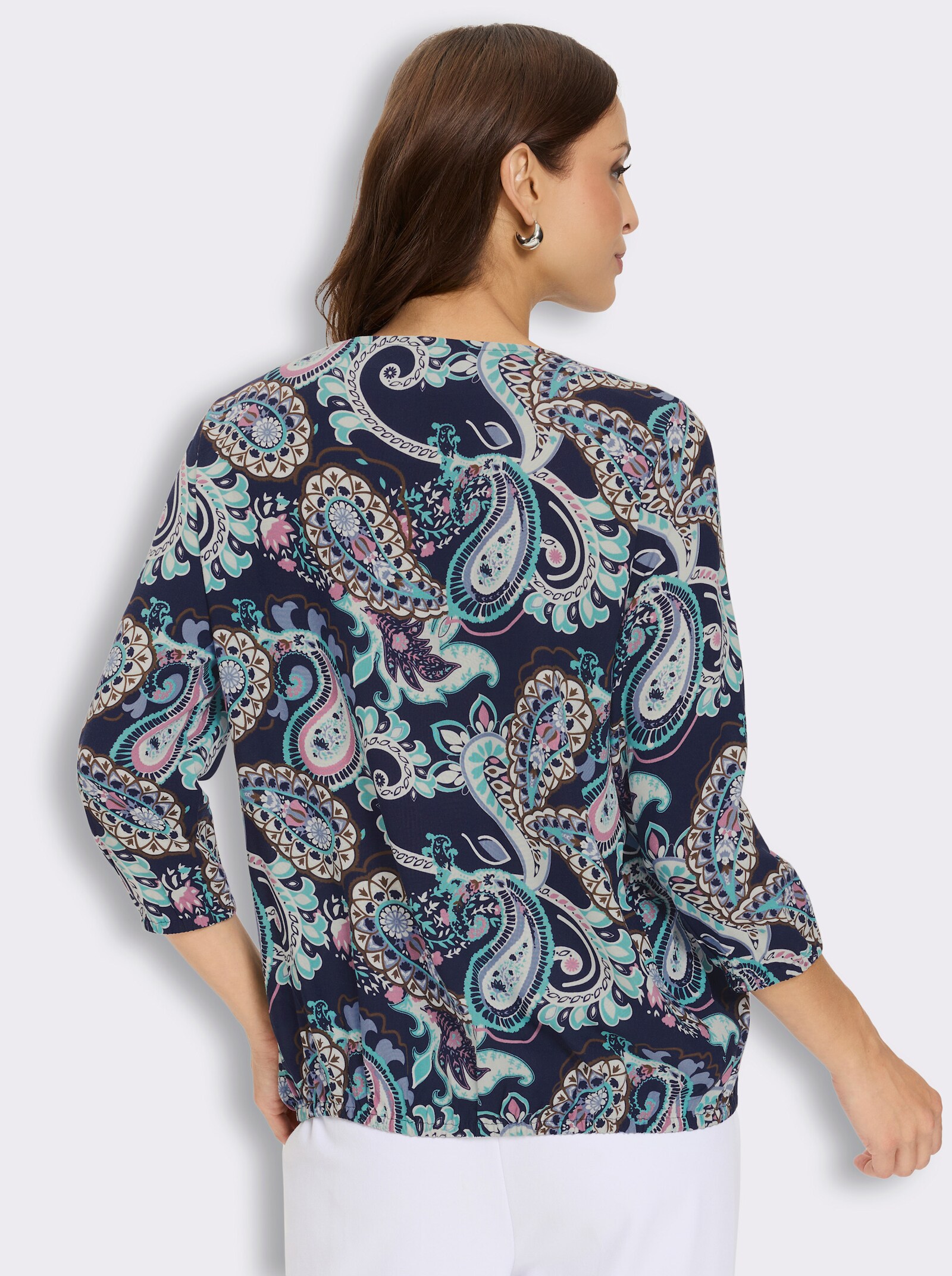 Druckbluse mit Gummibündchen - marine-bedruckt