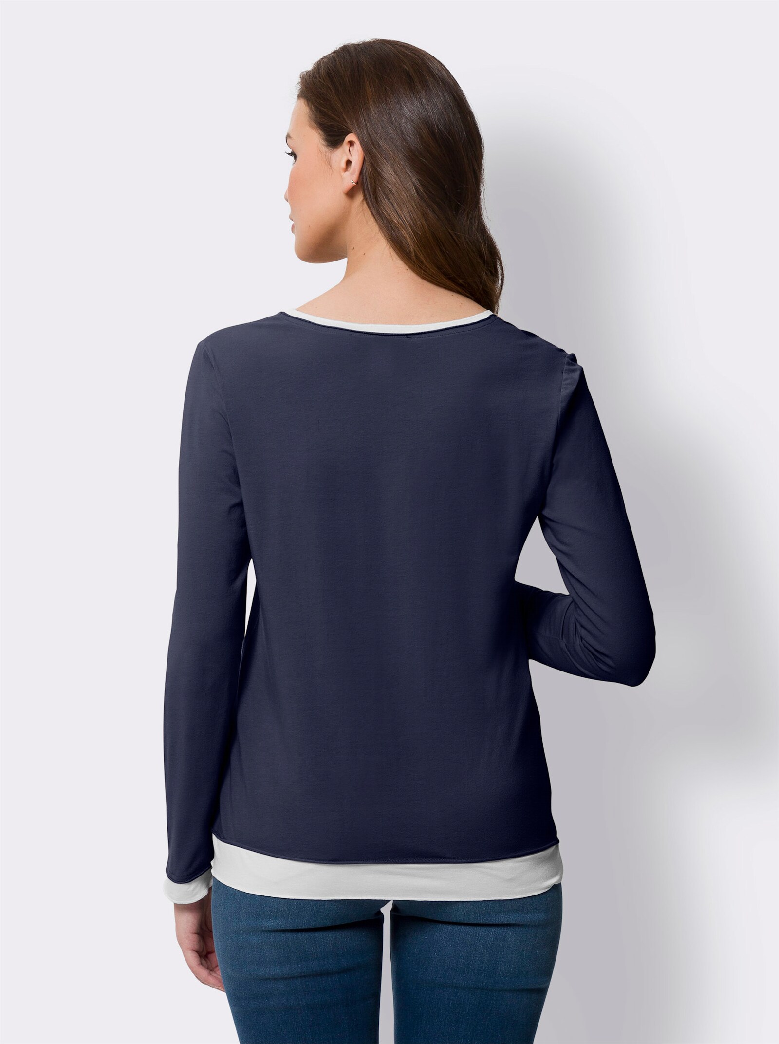 heine 2-in-1-Langarmshirt im Lagen-Look - marine-ecru