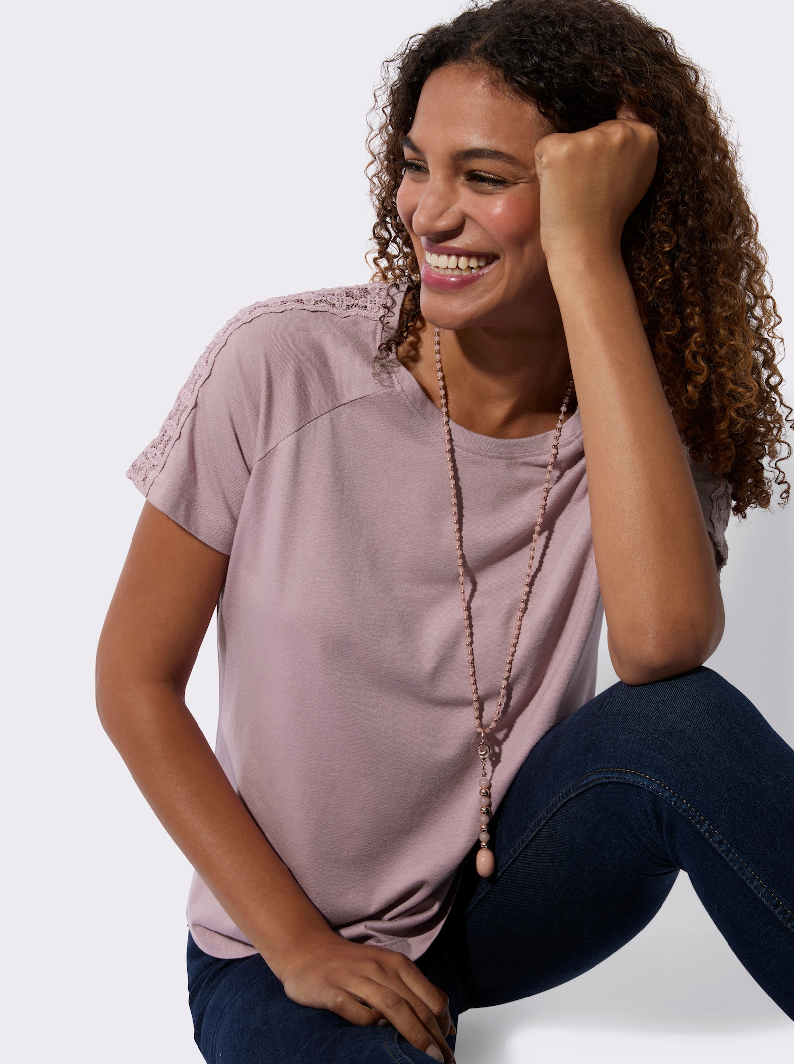 Shirt mit Spitzeneinsätzen - mauve