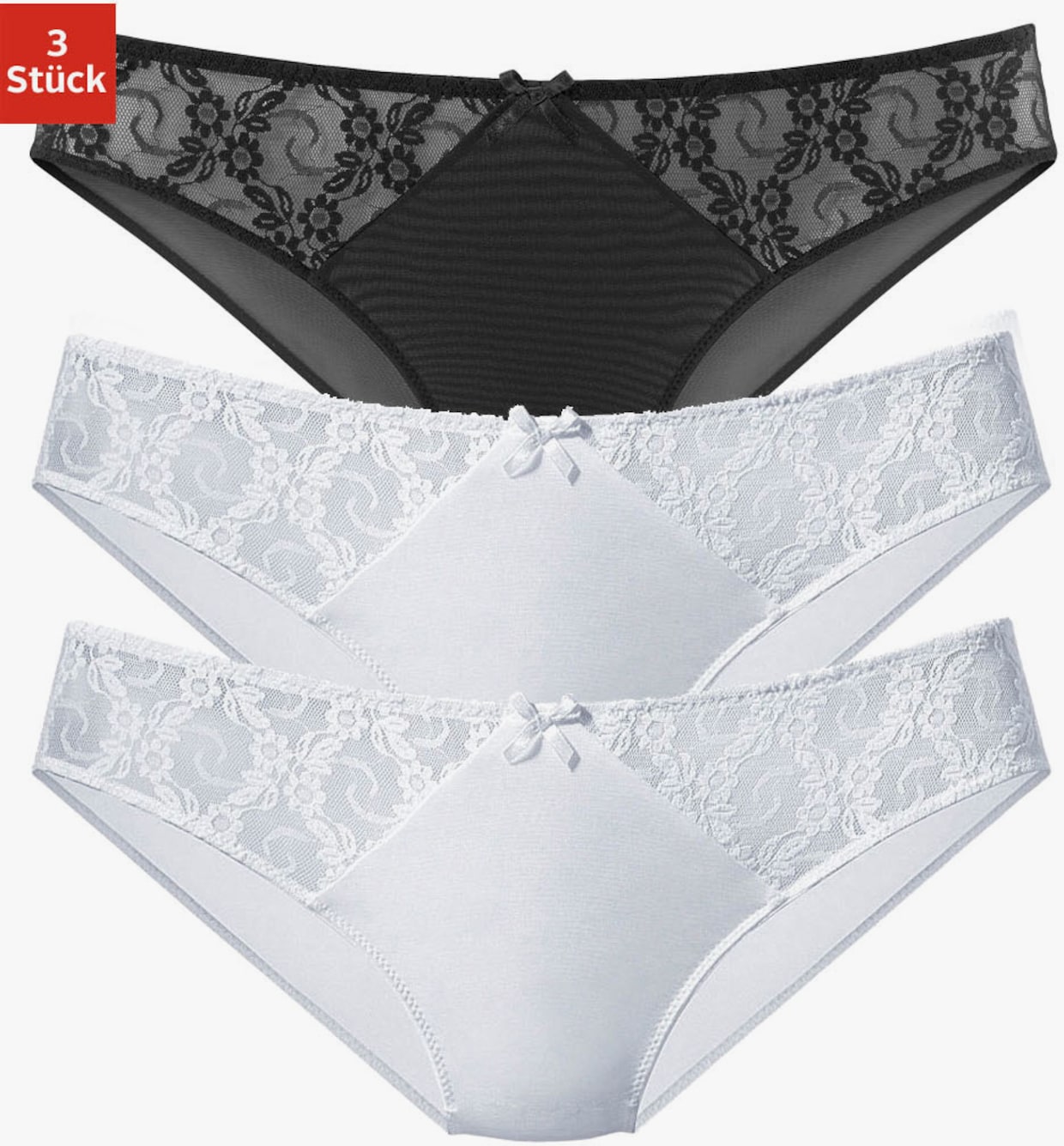 petite fleur Slip - 2x blanc + 1x noir