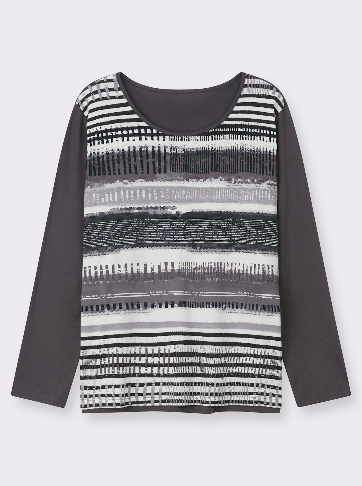 Langarmshirt mit grafischem Muster vorne - dunkelgrau-gestreift