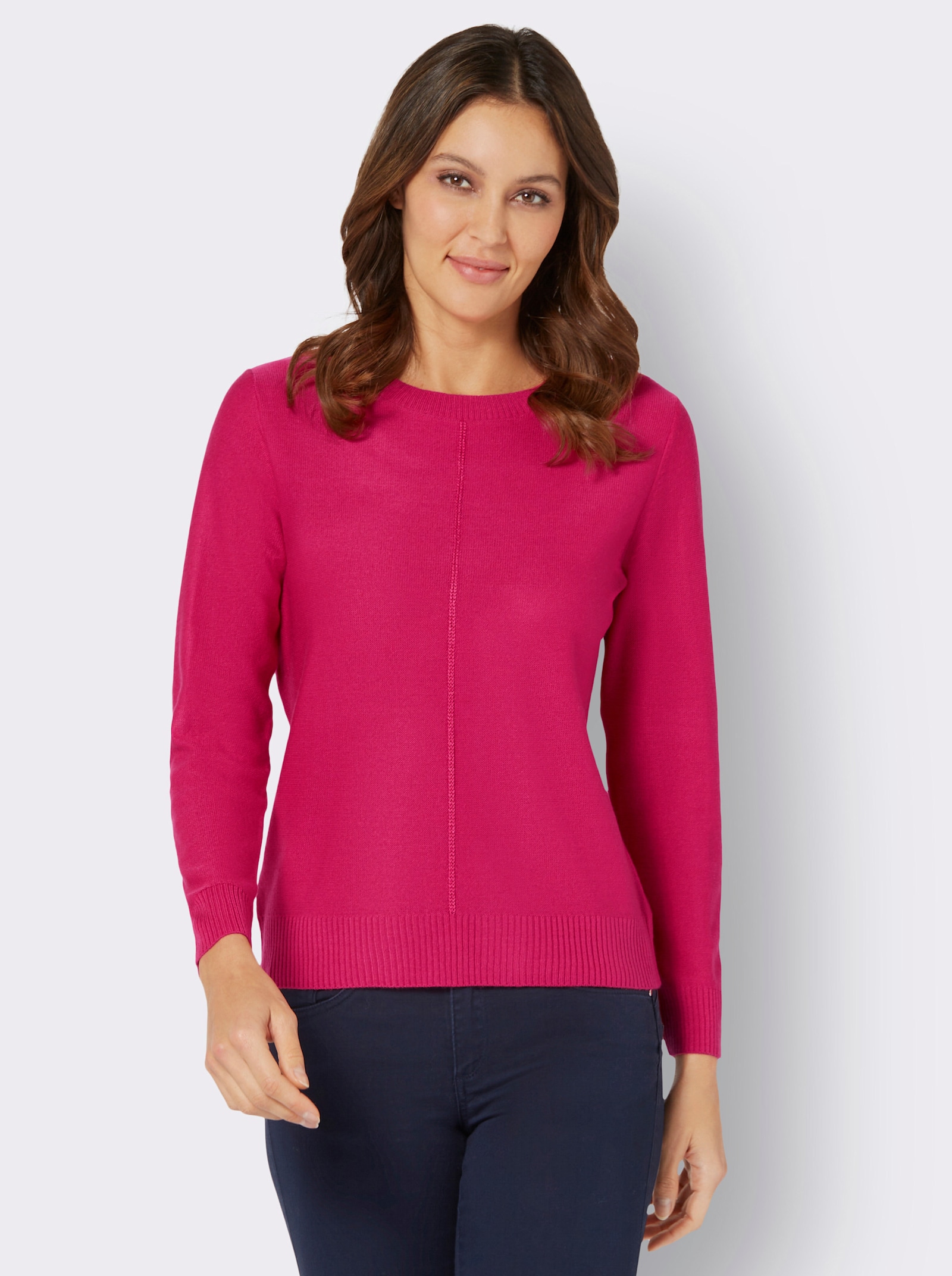 Pullover met lange mouwen en siernaad voor - pink