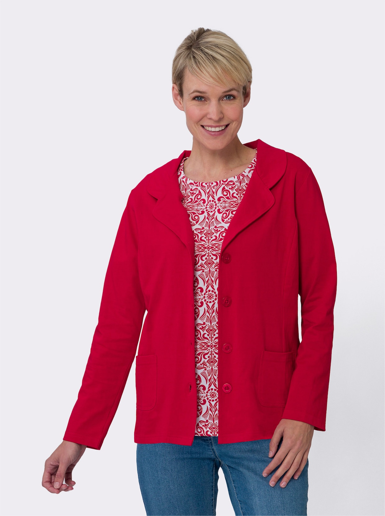 Shirt-Twinset - rot + weiss-rot-bedruckt