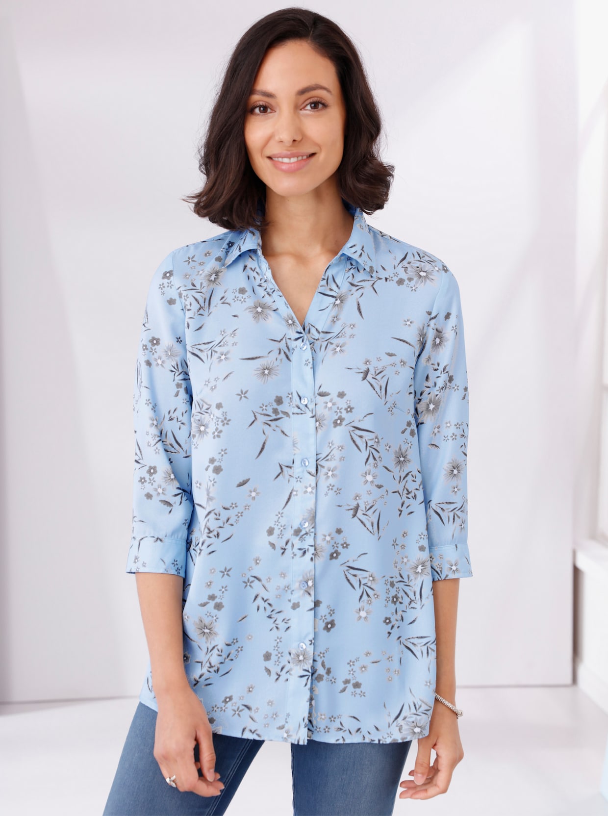 Longline blouse - lichtblauw geprint