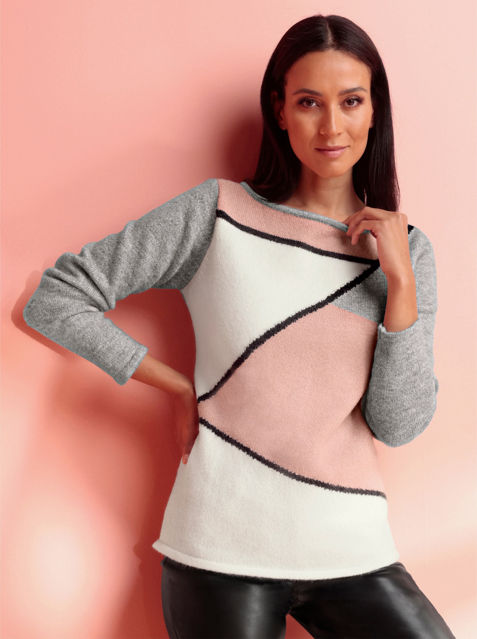 heine Strickpullover mit U-Boot-Ausschnitt - ecru-puder-gemustert