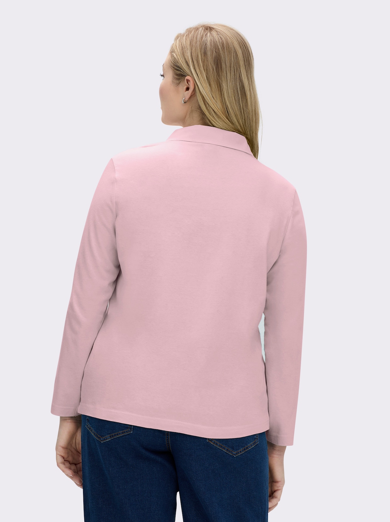 Langarm-Poloshirt in reiner Baumwoll-Qualität - rosé