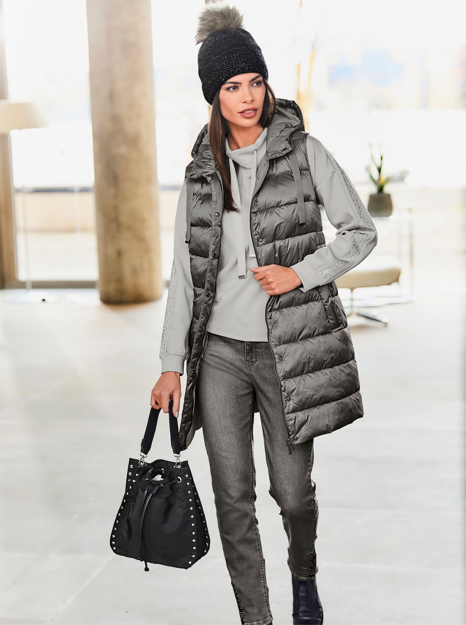 heine Gilet matelassé avec capuche - gris