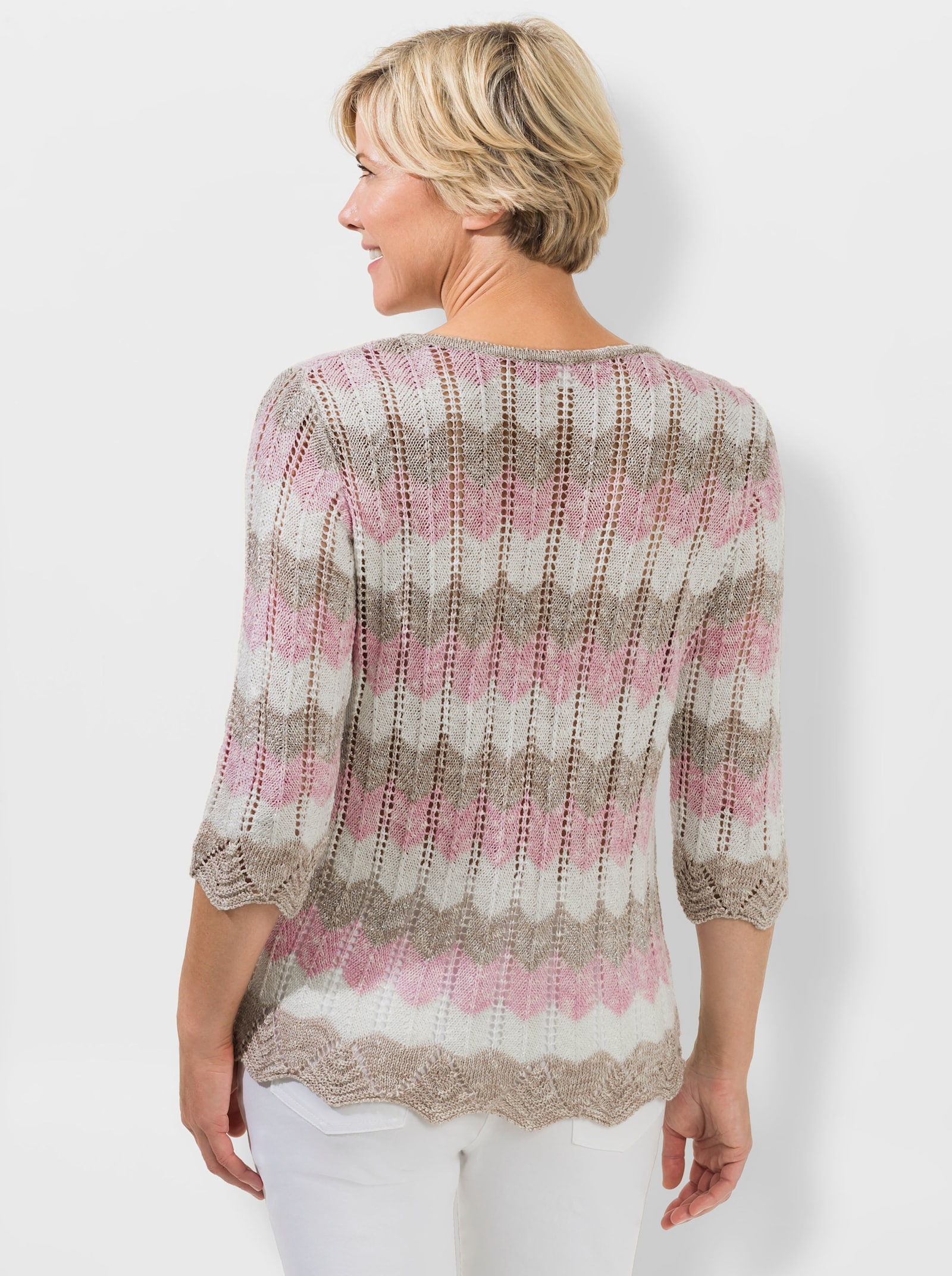 3/4 Arm-Pullover mit Wellensaum - sesam-puder-gemustert