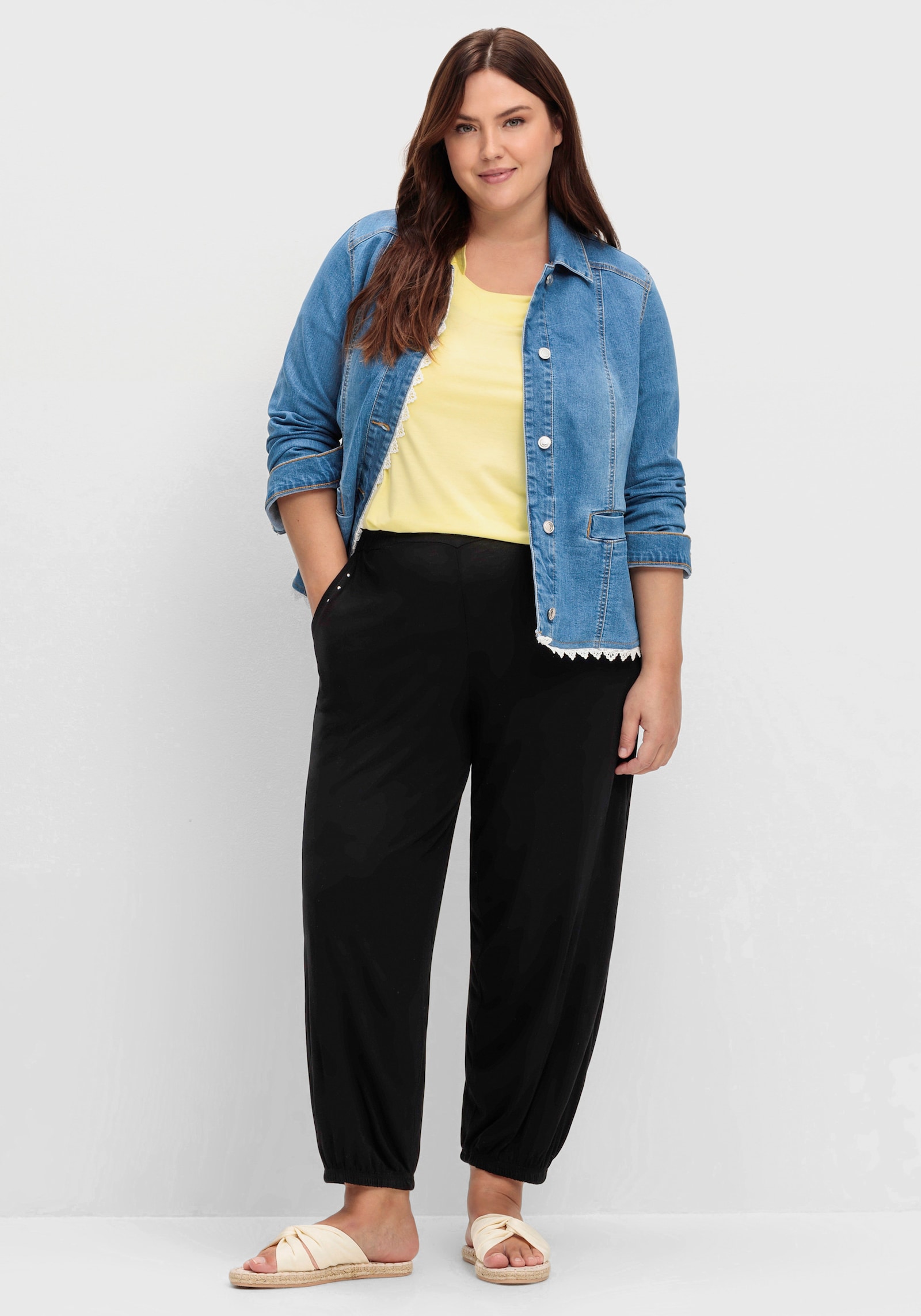 Jerseyhose mit elastischen Bündchen, Viskose - schwarz