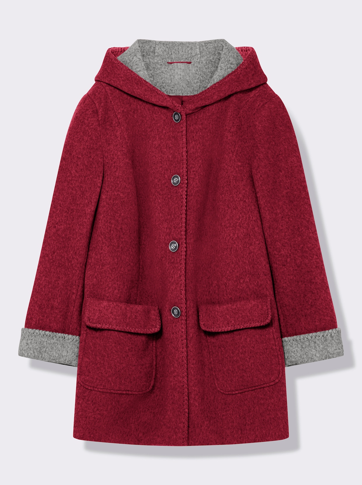 Kapuzenjacke in Woll-Optik - kirsche