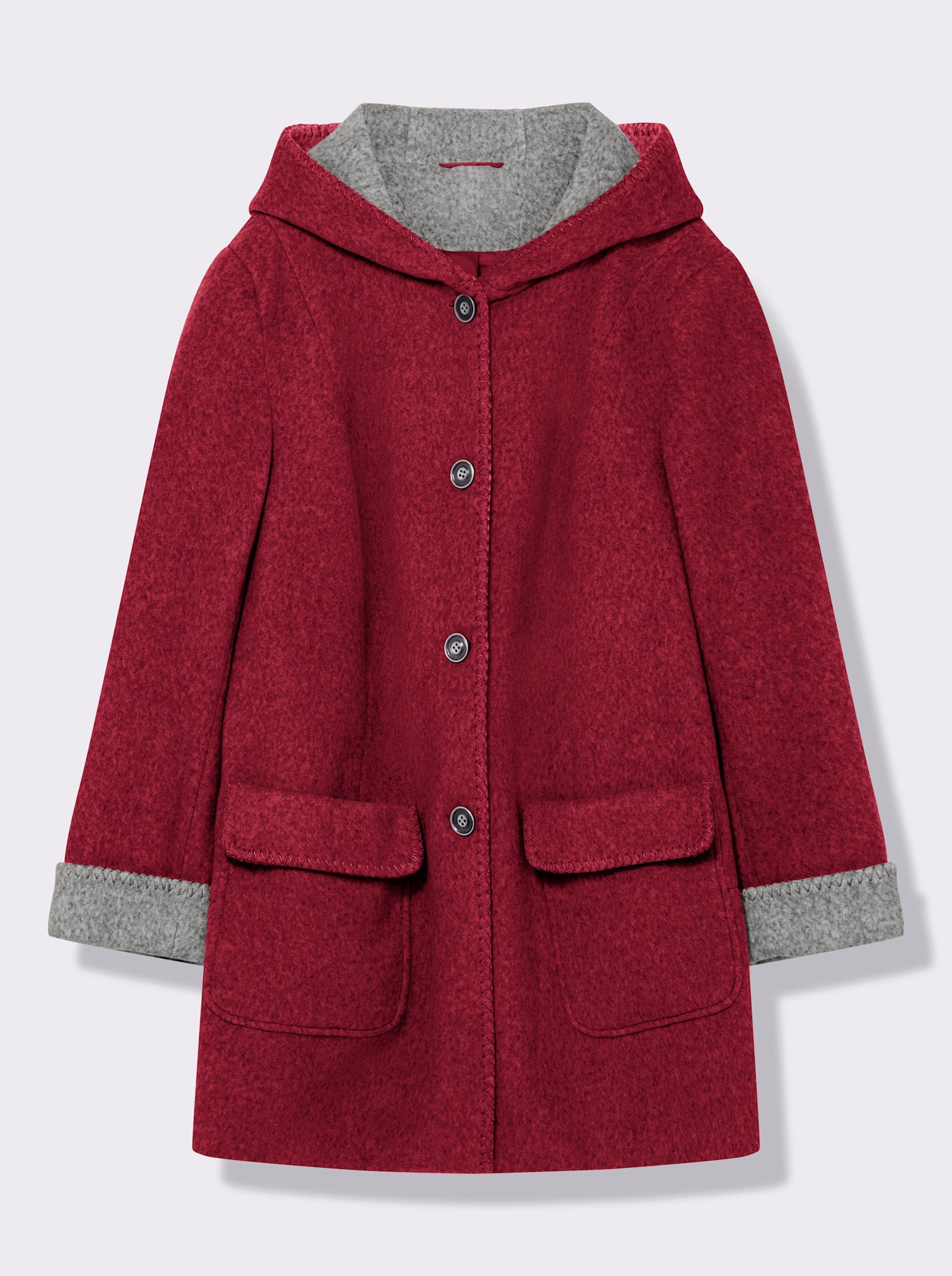 Kapuzenjacke in Woll-Optik - kirsche