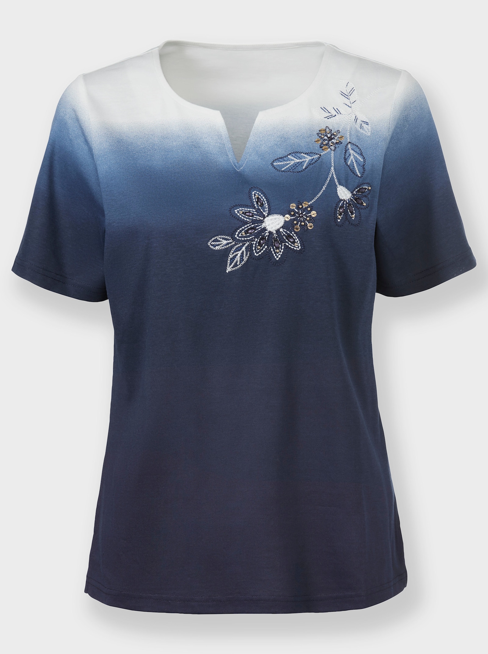 Kurzarmshirt im Farbverlauf - marine-ecru-bedruckt