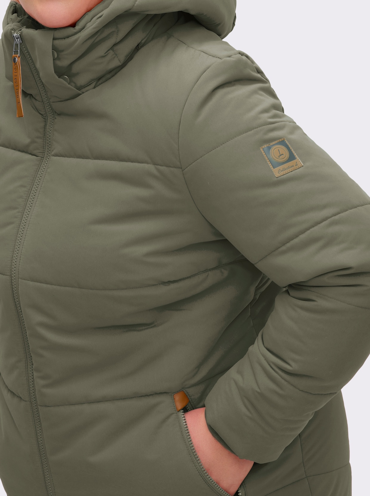 Outdoorjacke mit abnehmbarer Kapuze und Jersey-Bündchen - khaki