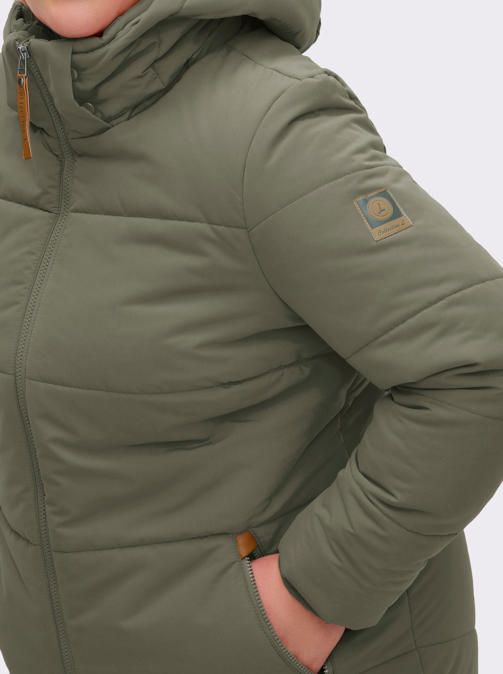 Outdoorjacke mit abnehmbarer Kapuze und Jersey-Bündchen - khaki