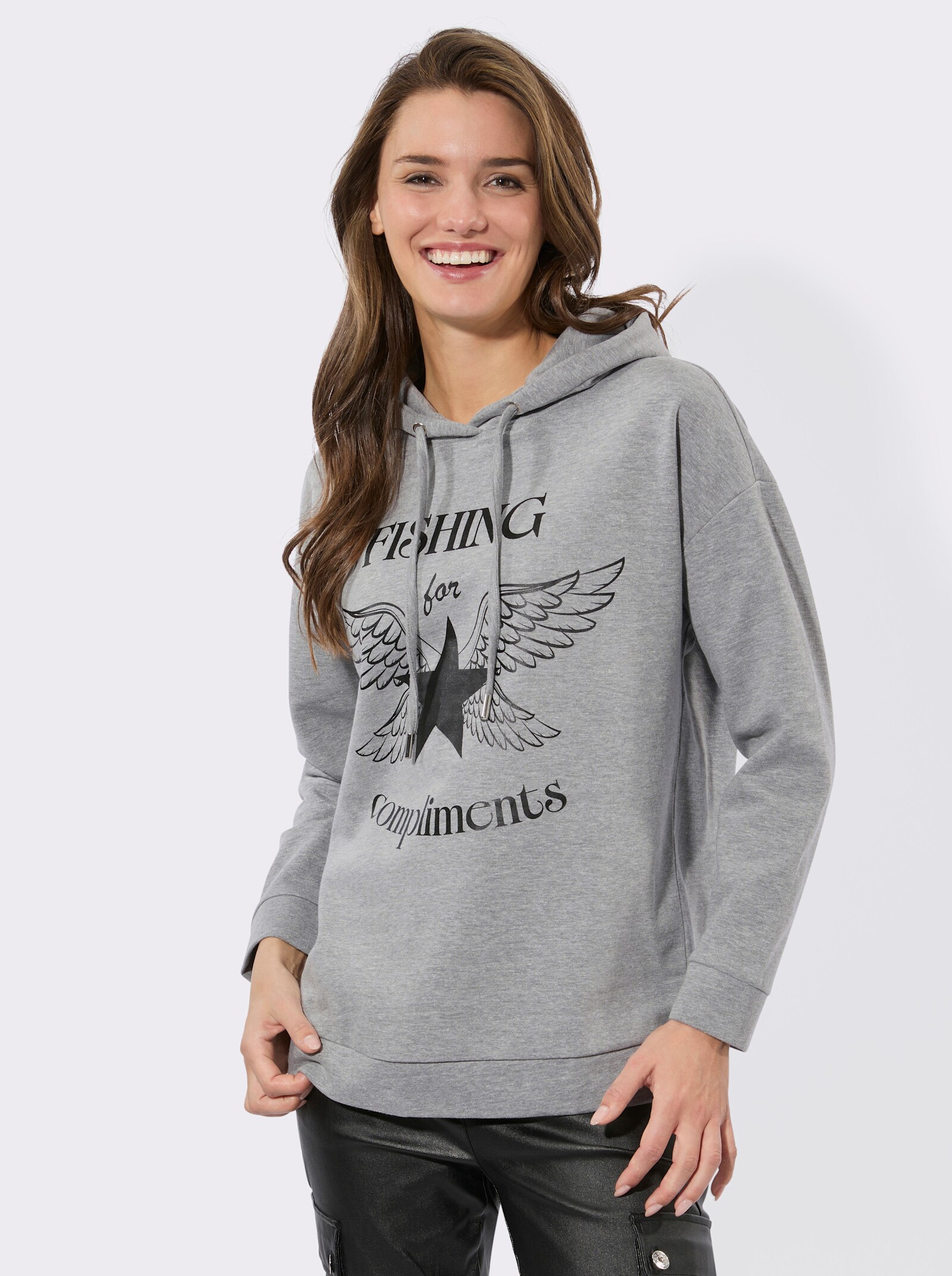 Sweatshirt mit Druck-Motiv - grau-meliert