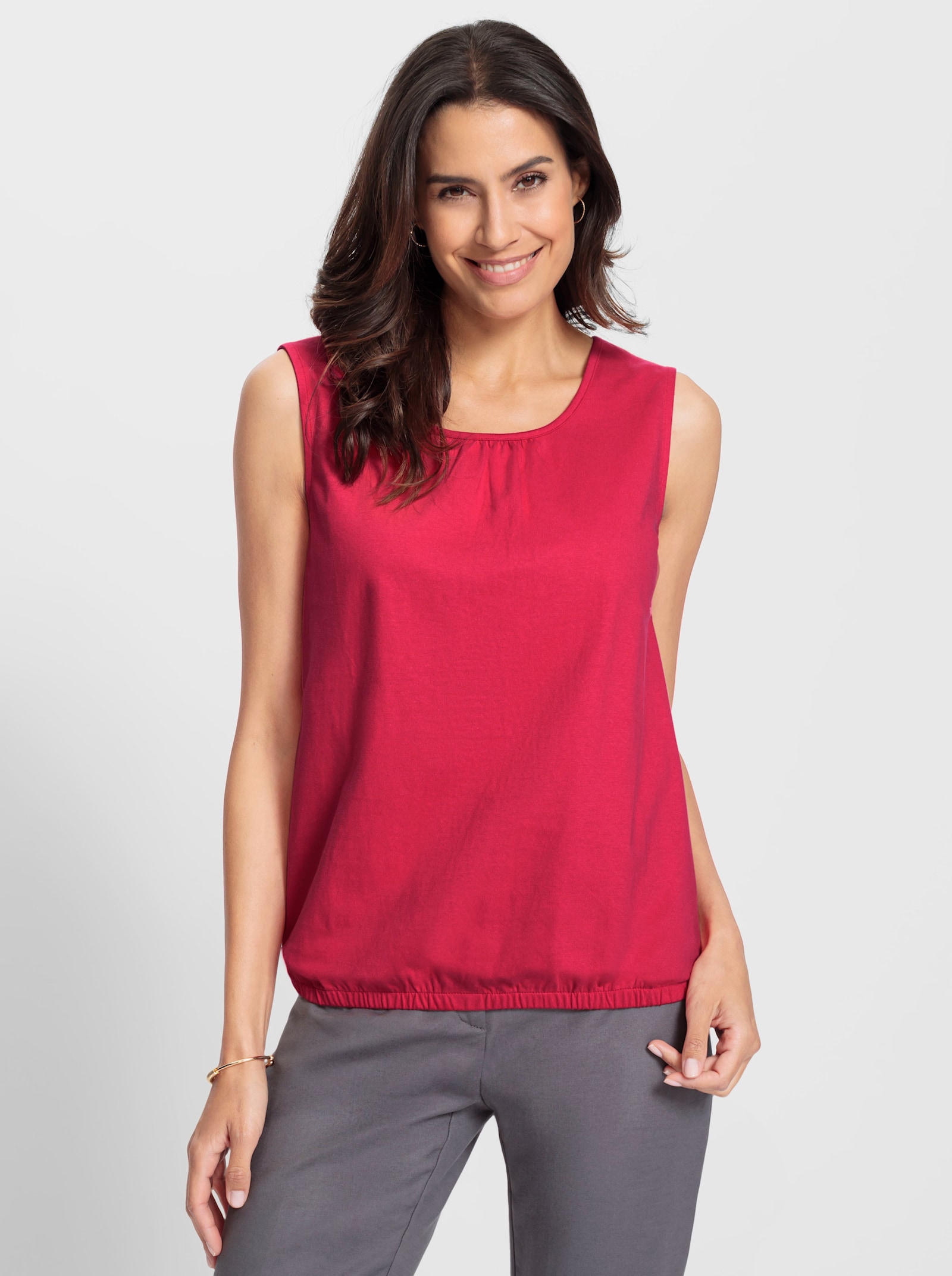 Shirttop mit Gummizug am Saum - erdbeere