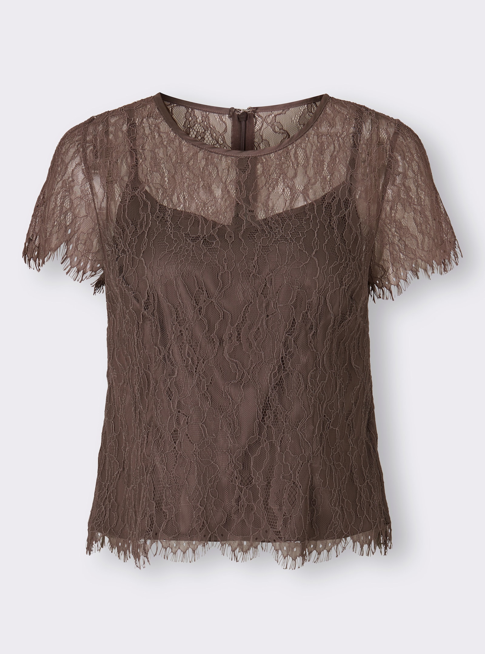 heine Blouse met korte mouwen van kant - donkertaupe