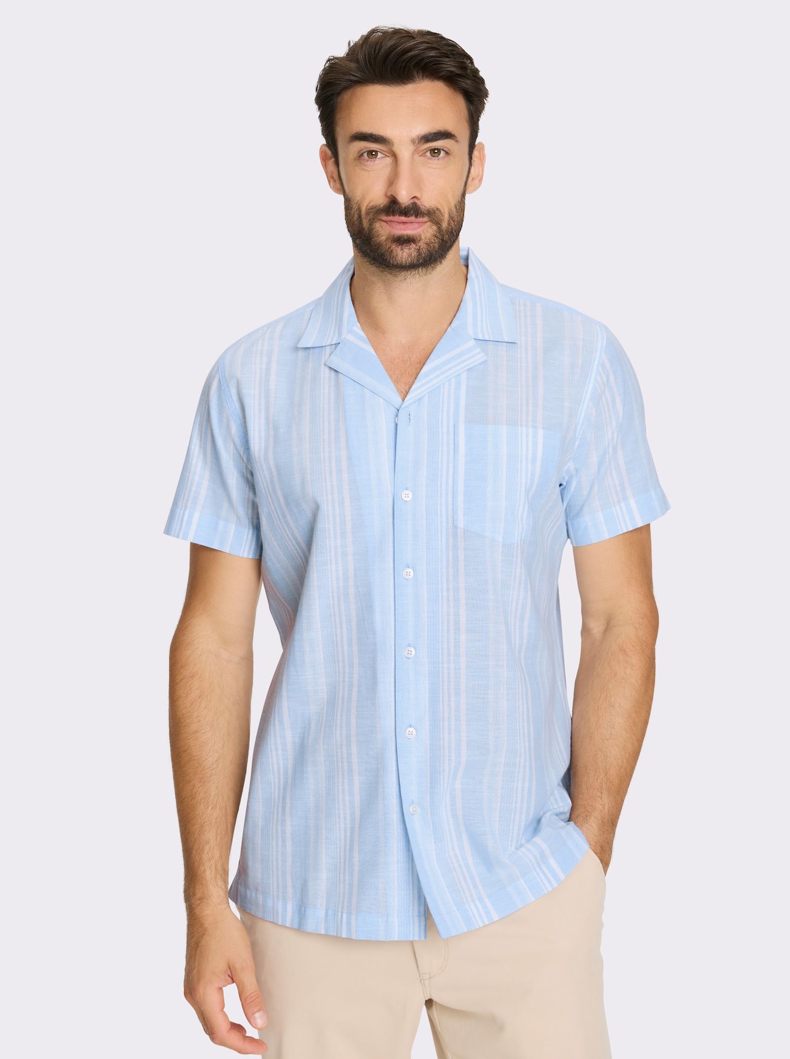 Catamaran Kurzarmhemd mit Streifen-Dessin, garngefärbt - hellblau-weiss-gestreift