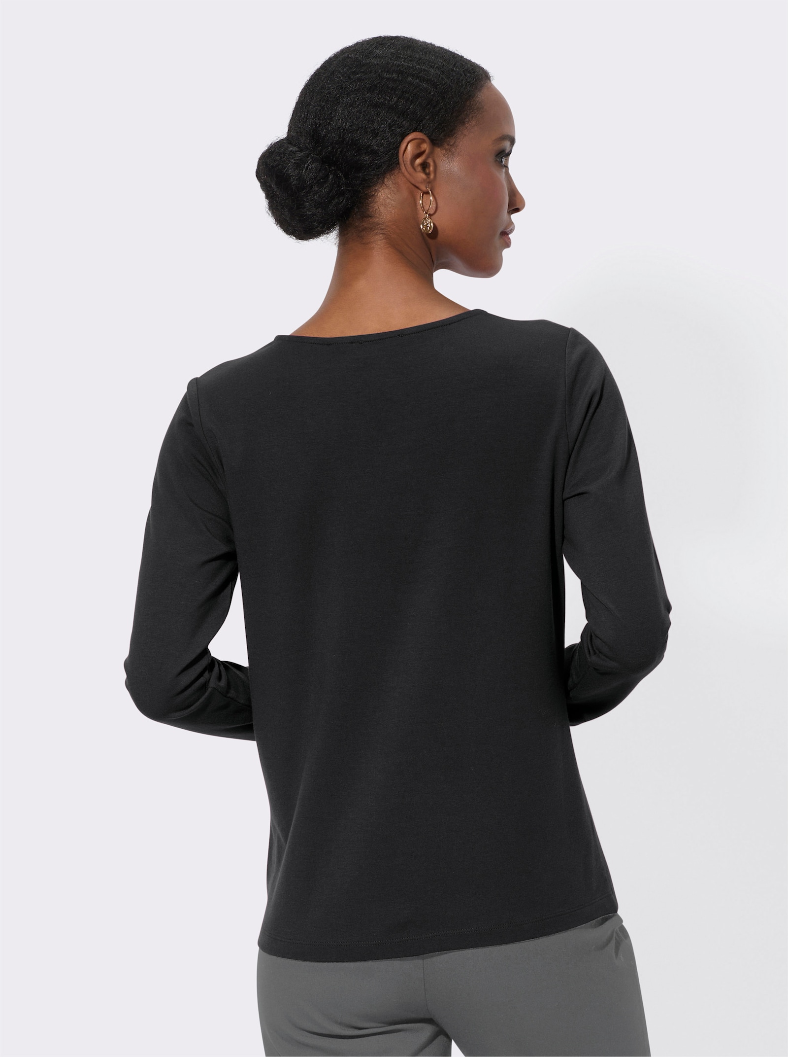 Langarmshirt im feinen Baumwoll-Modal-Mix - schwarz