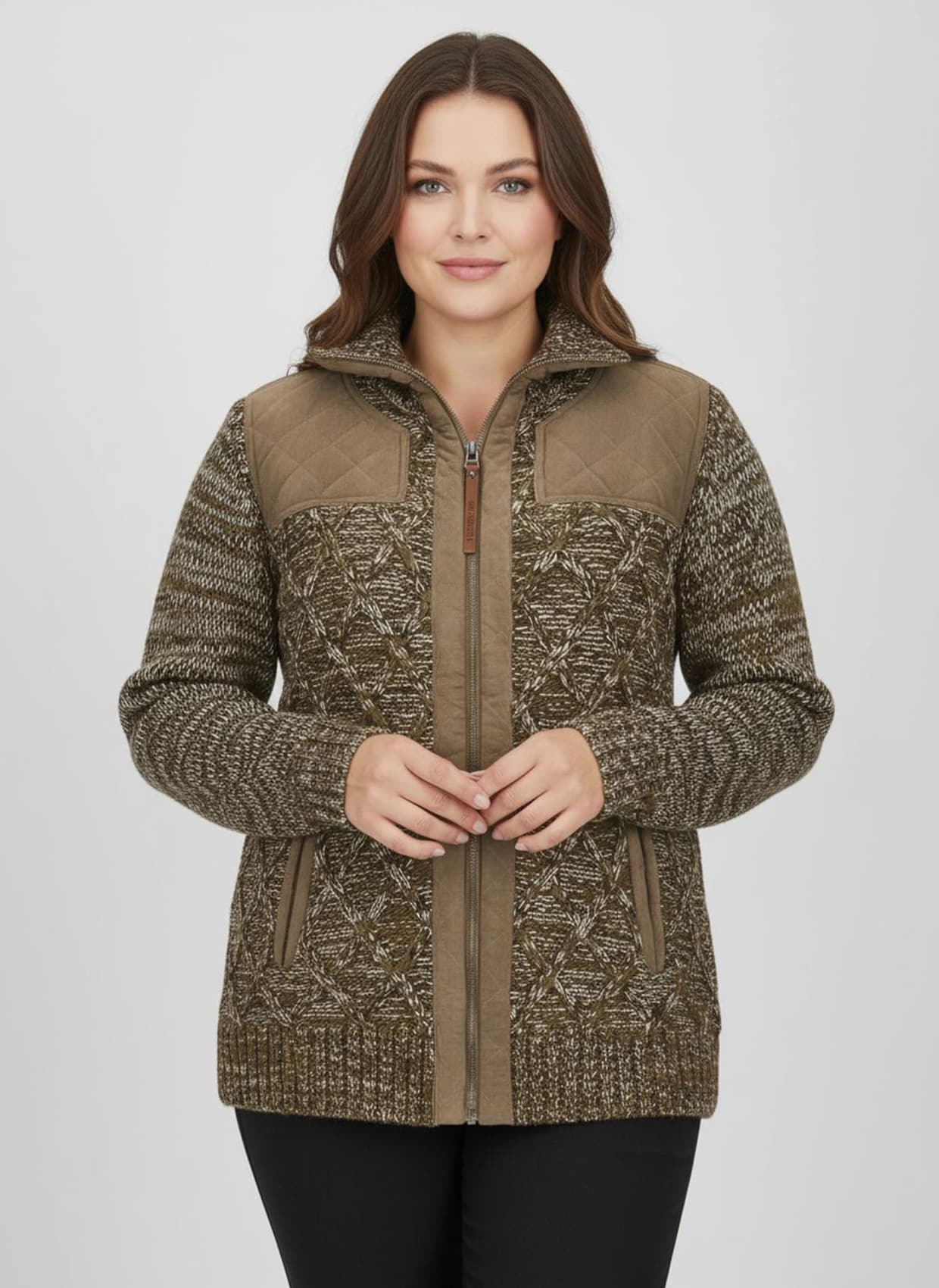 Strickjacke , hinten glatt gestrickt - braun-meliert