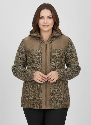 Strickjacke , hinten glatt gestrickt - braun-meliert