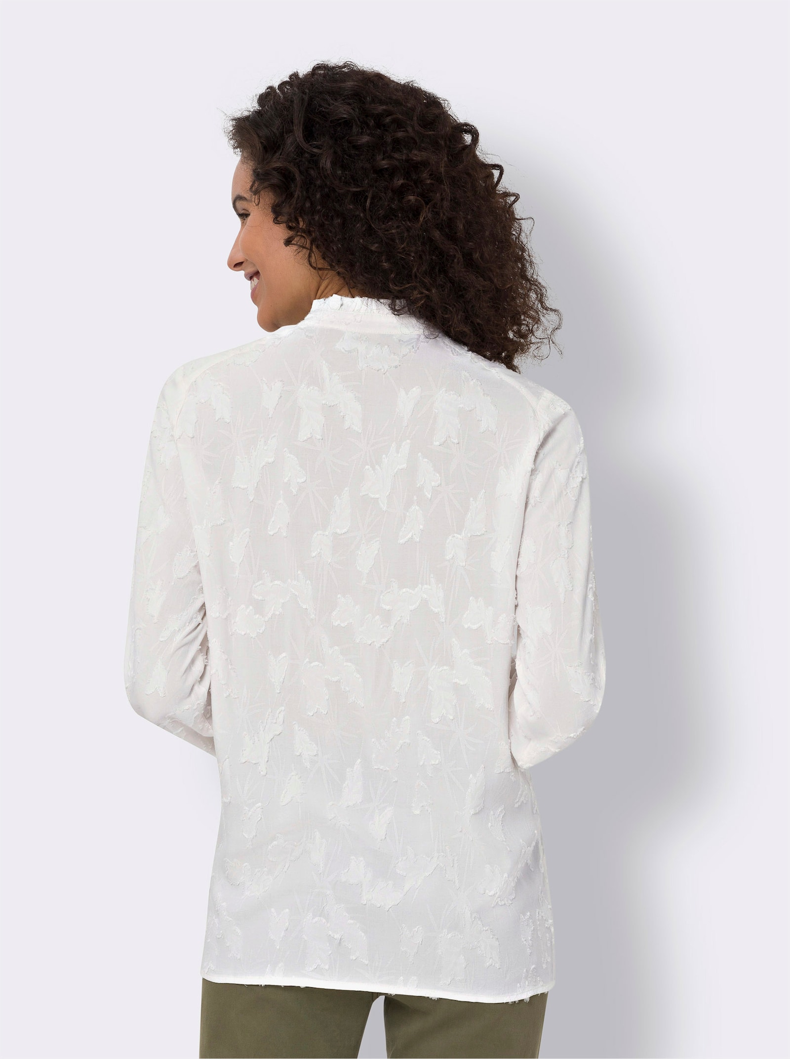 heine Bluse mit Stehkragen und Raffung - weiss