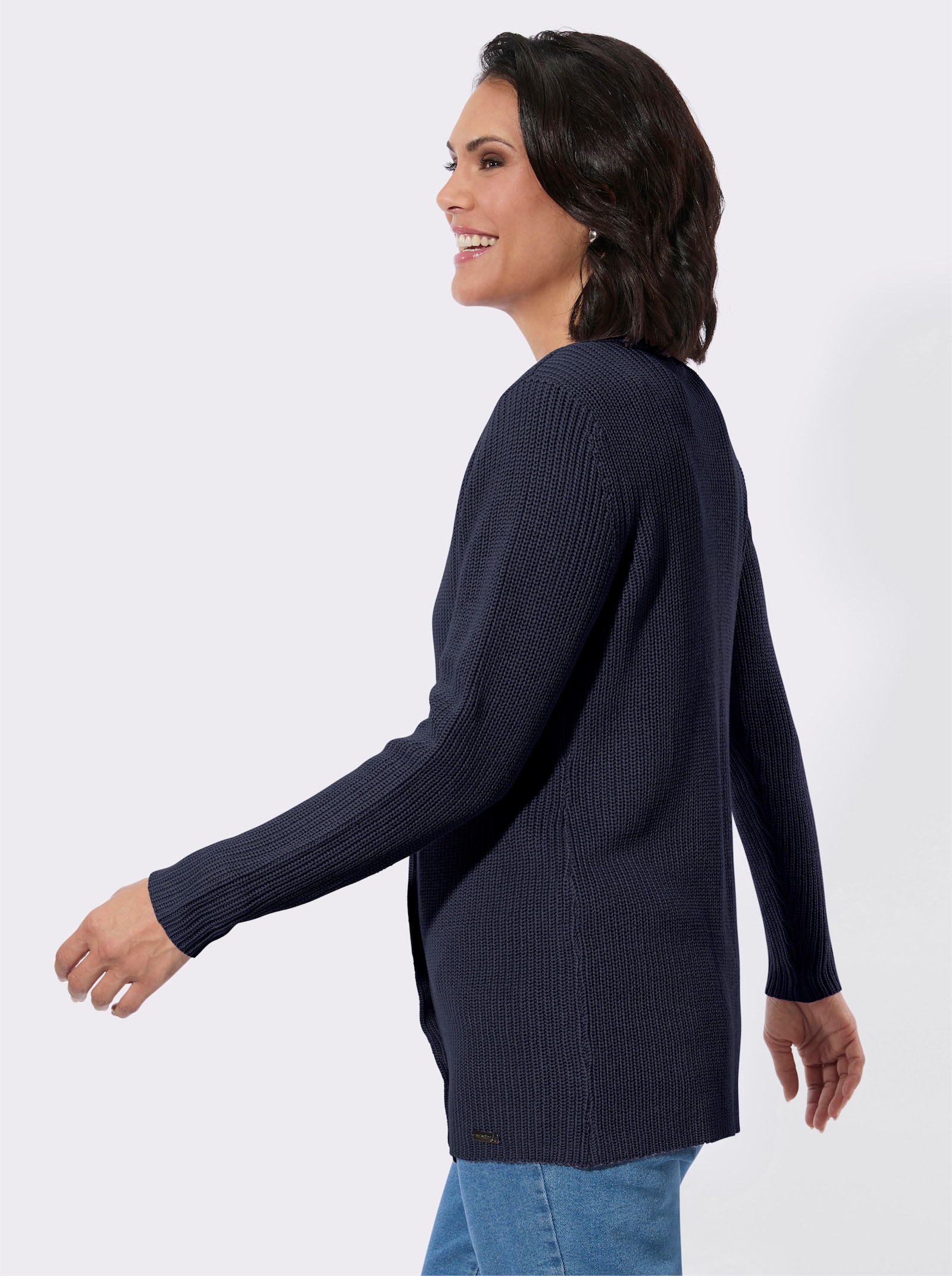 Longstrickjacke mit feiner Rippstruktur - marine