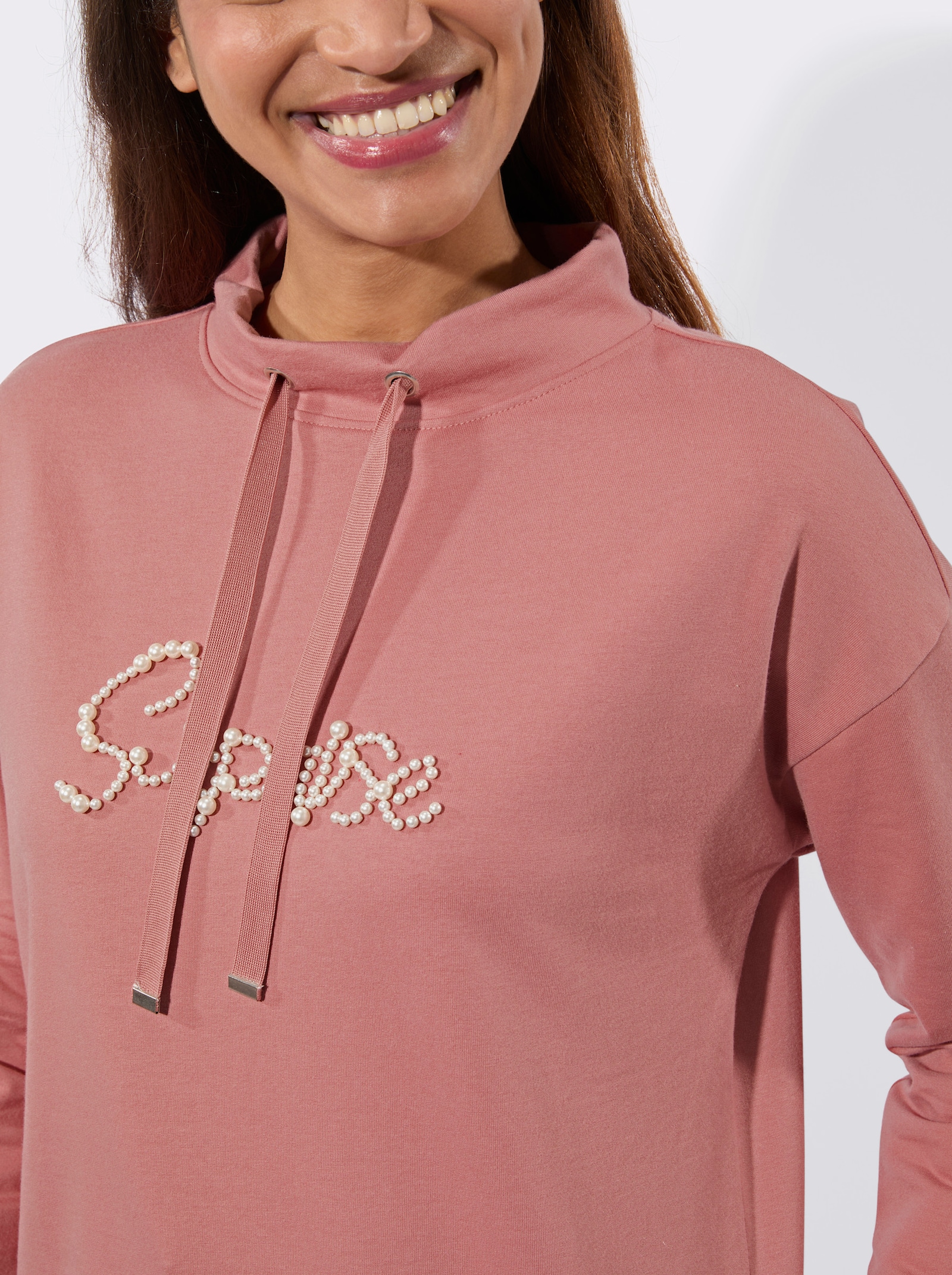 Sweatshirt mit genieteten Zierperlen - rosenholz
