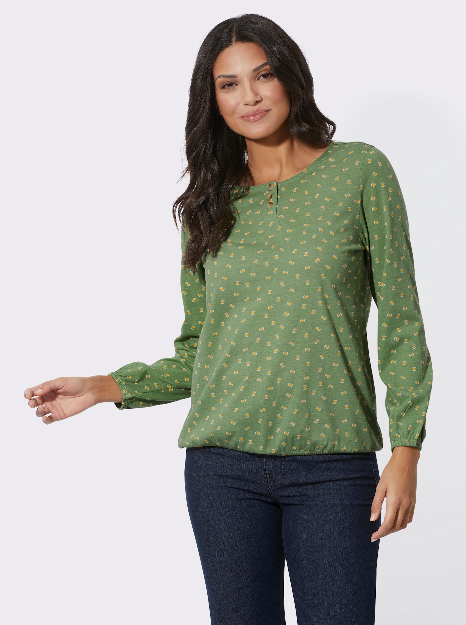 Langarmshirt mit elastischen Abschlüssen - eucalyptus-ocker-bedruckt