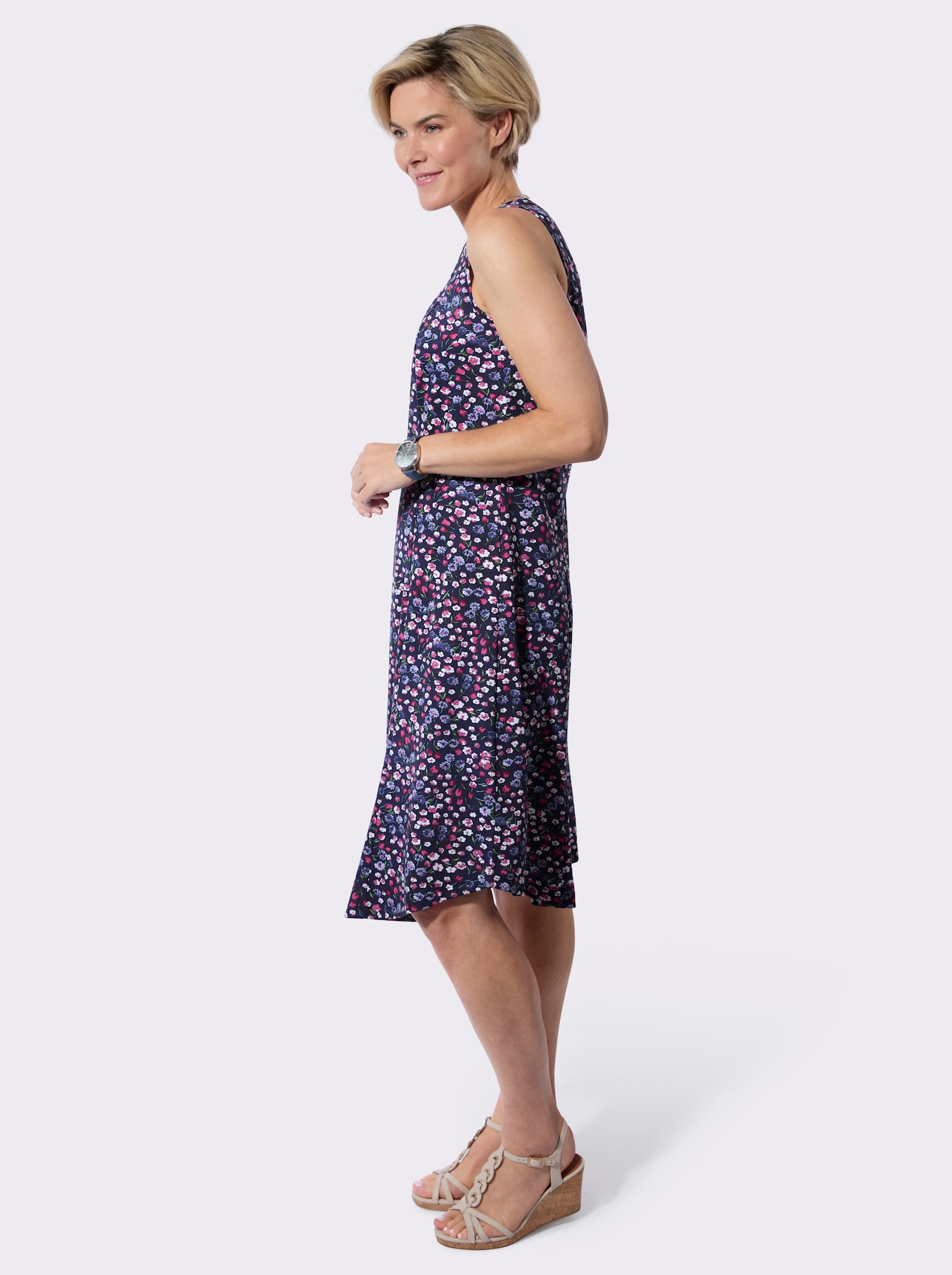 Sommerkleid im Millefleurs-Dessin - marine-fuchsia-bedruckt