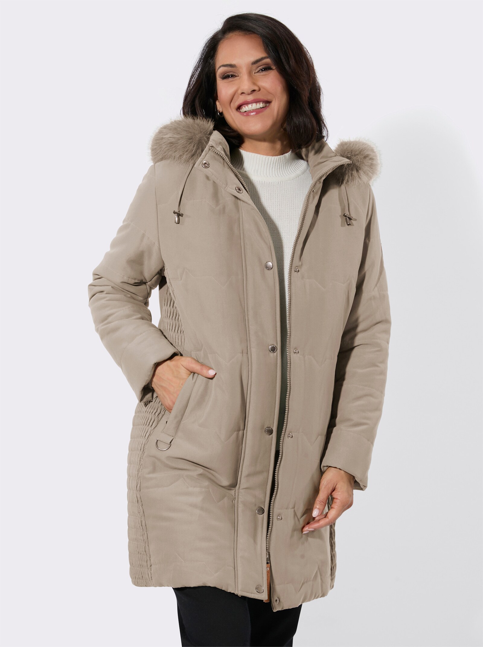 Steppjacke mit Teddy-Fleece-Futter - sesam