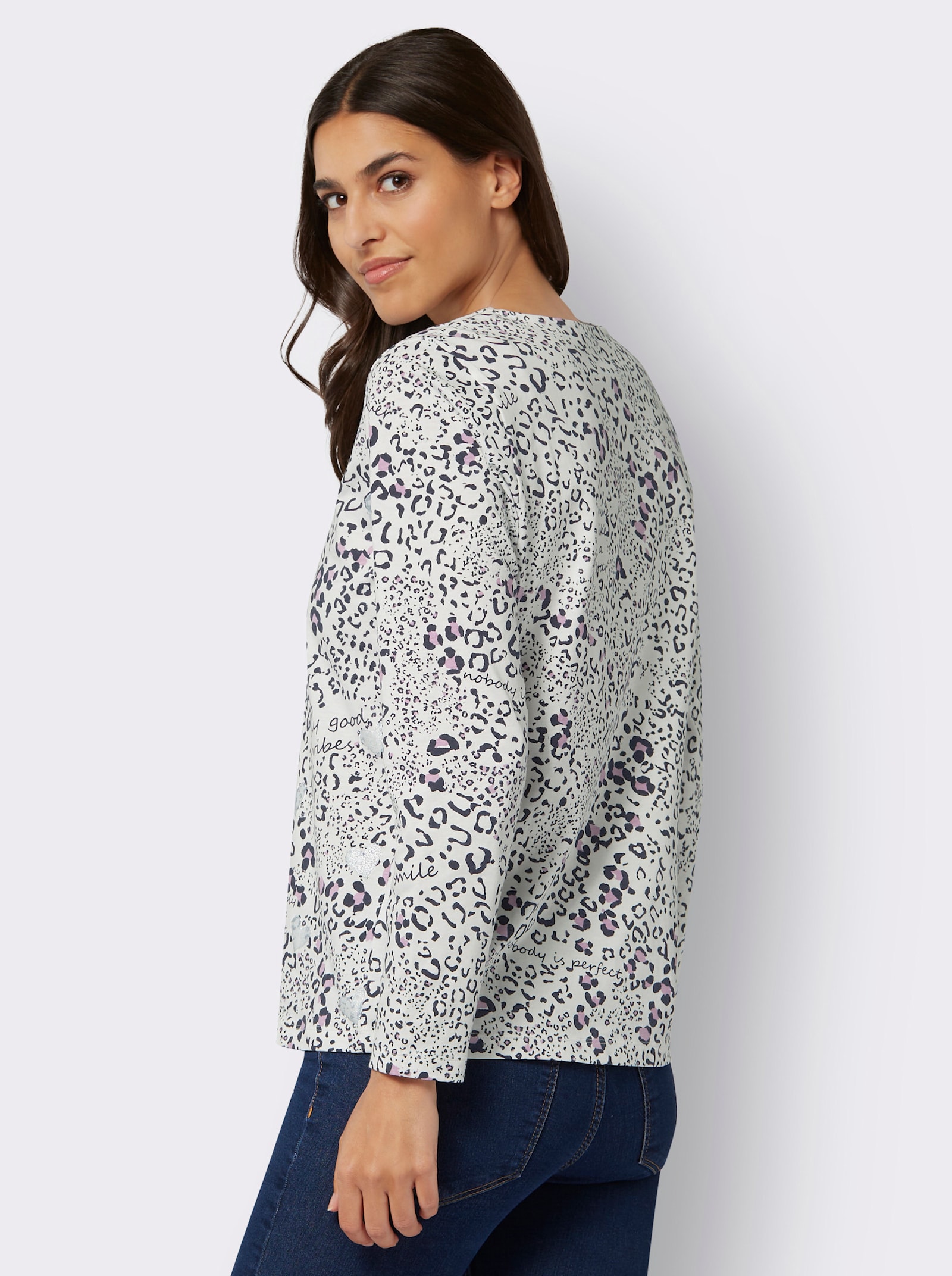 Langarmshirt im Animalmuster - ecru-marine-bedruckt