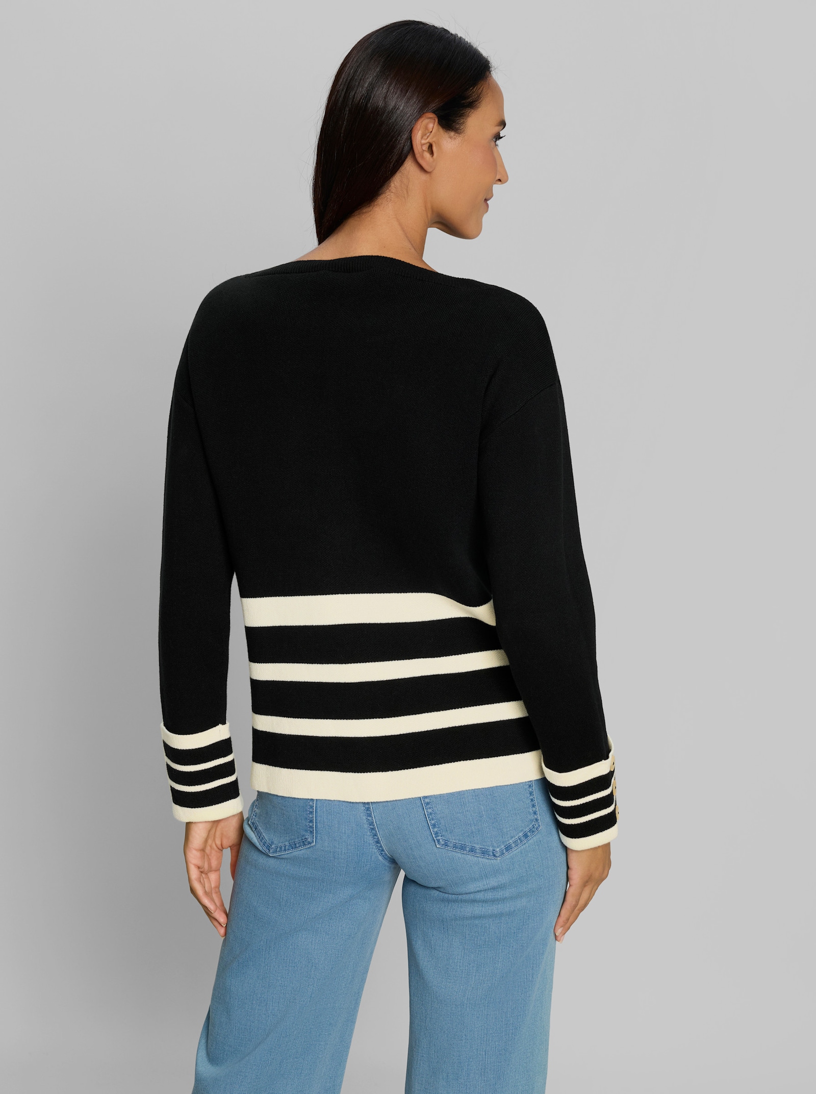 heine Baumwollpullover im Ringel-Dessin - schwarz-champagner-geringelt