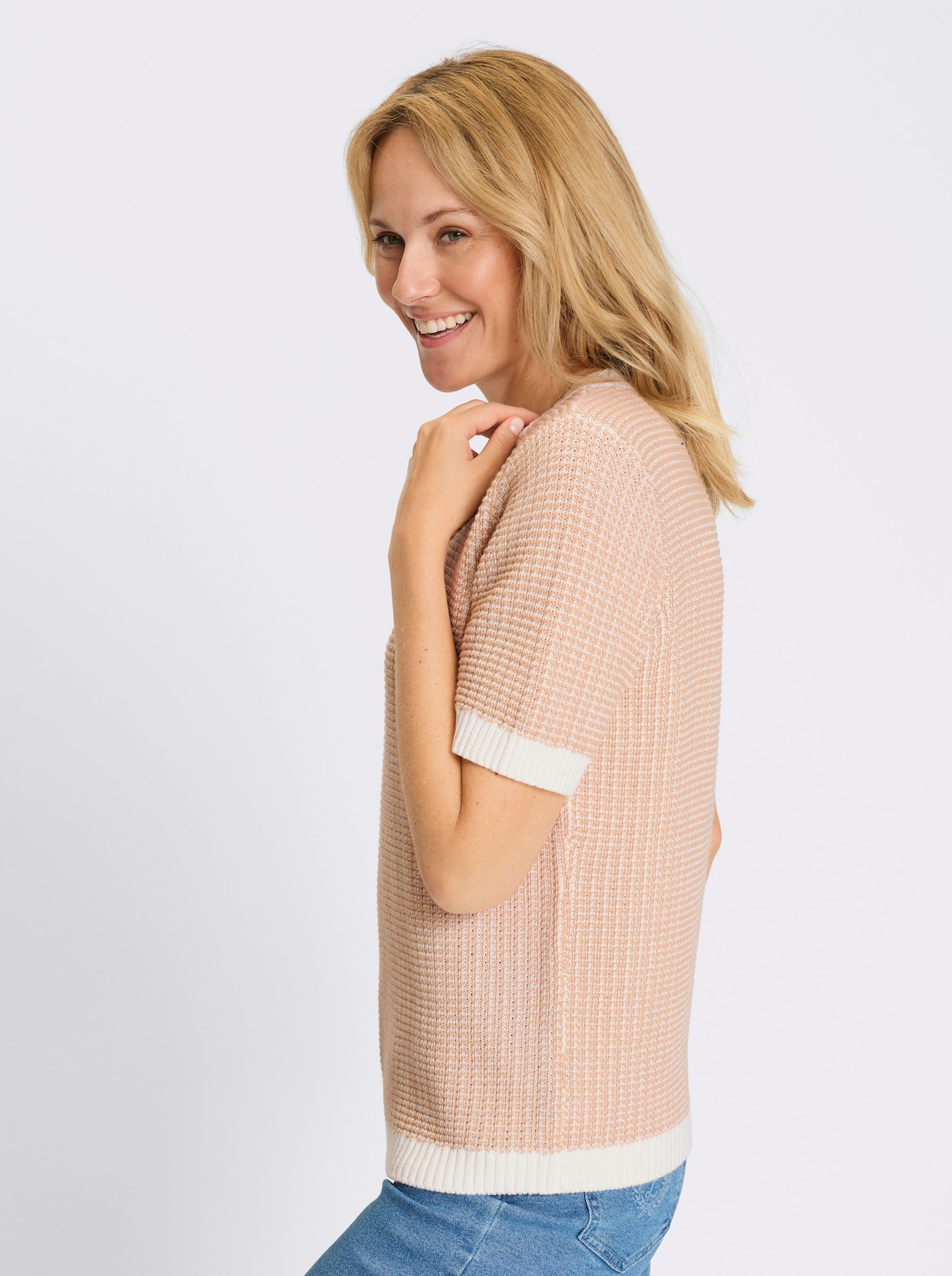 Kurzarmpullover - beige-ecru-gemustert