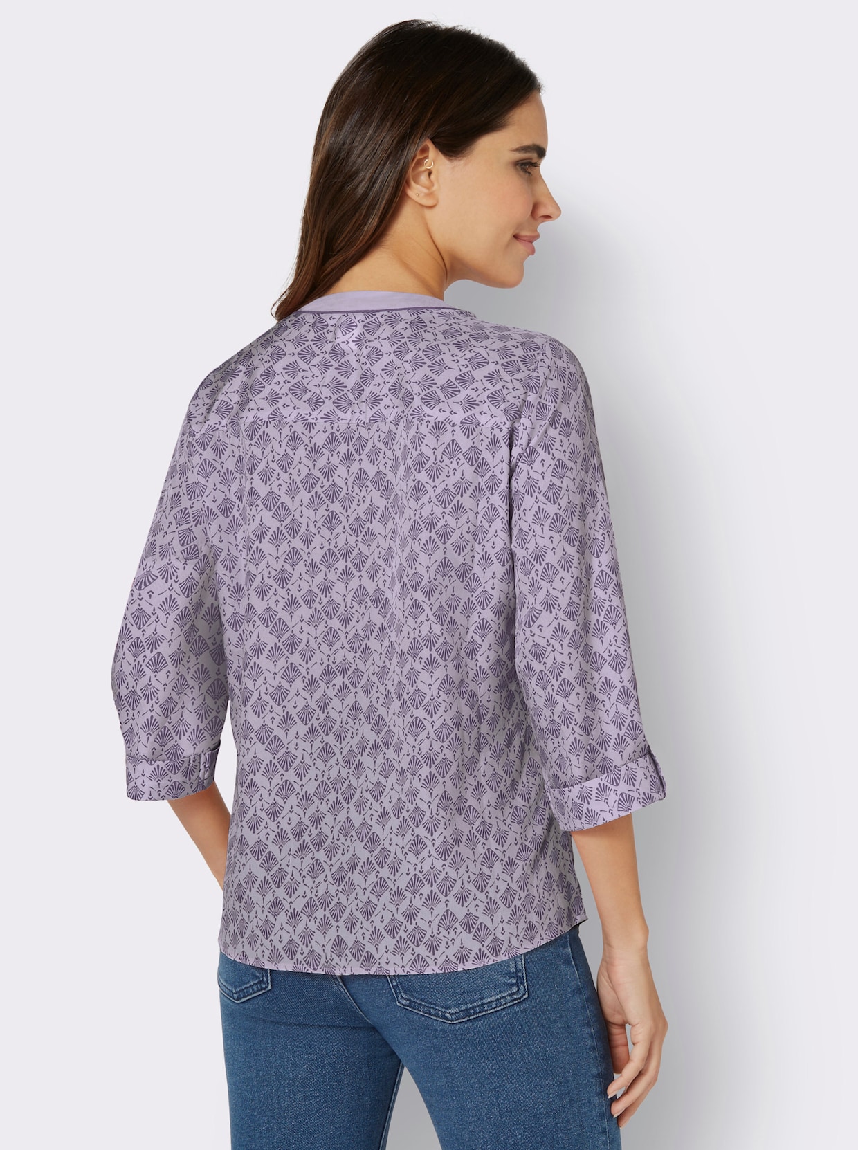 Comfortabele blouse - lila/vijg bedrukt