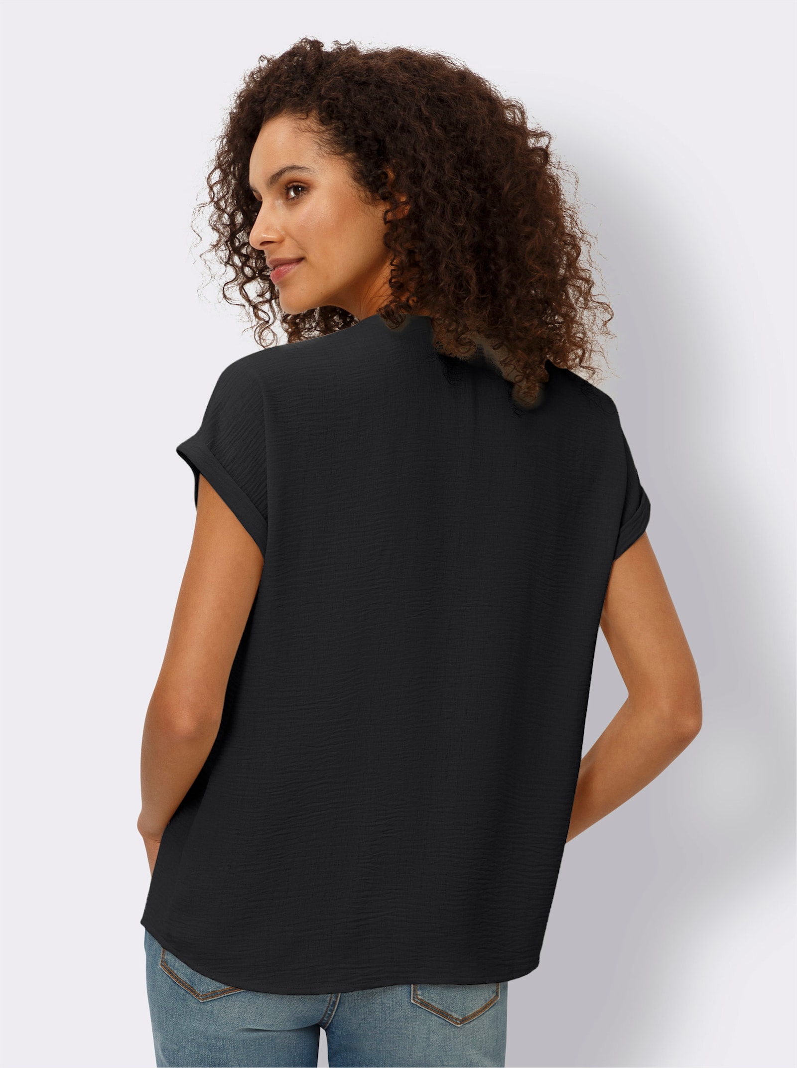 heine Kurzarmbluse in Crinkle-Optik - schwarz