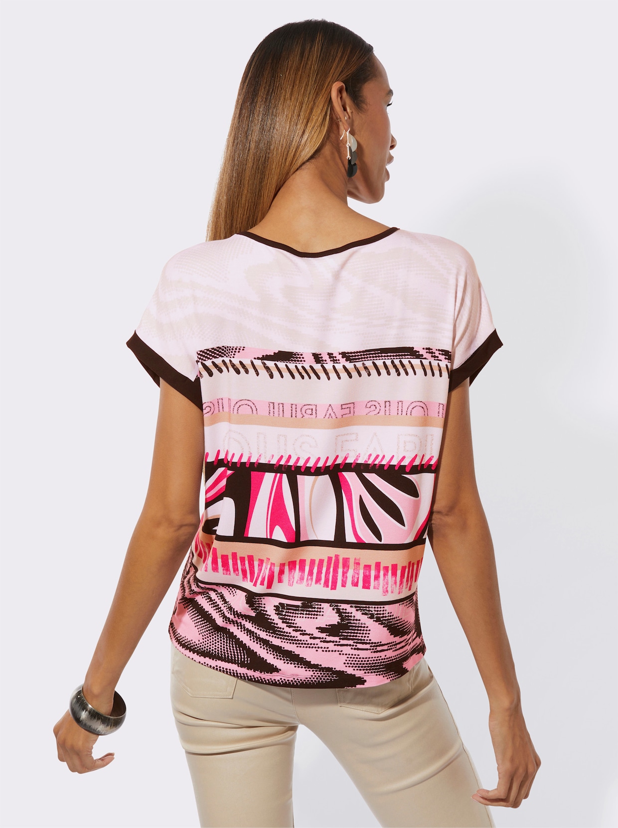 Rundhalsshirt - altrosa-schwarz-bedruckt